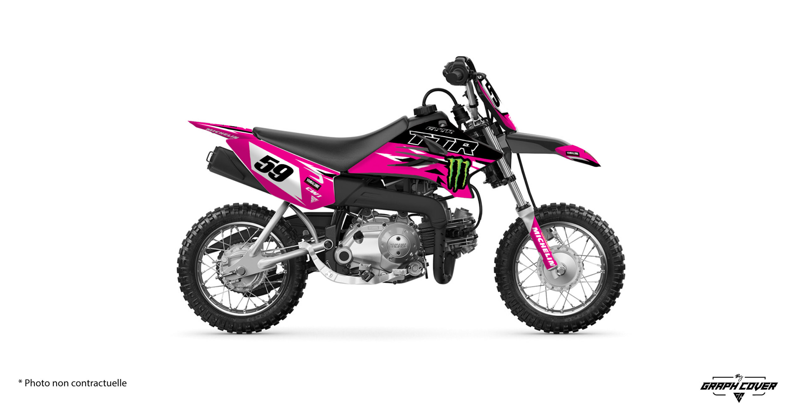 Kit Déco Motocross Yamaha PW 50 Tory Rose - Autocollants Plaques Et Garde-boue - 1996 à 2023