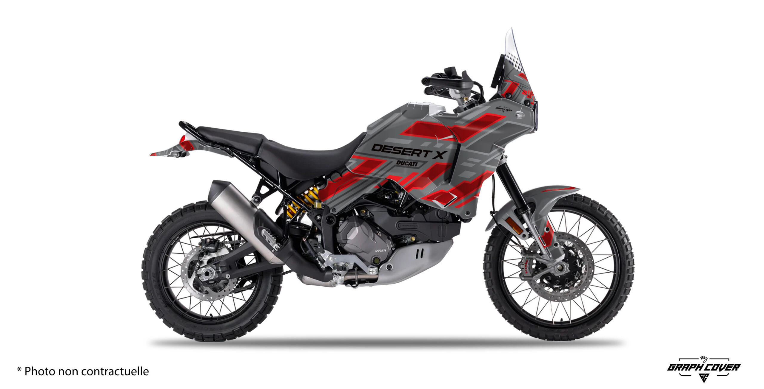 DUCATI-DESERT-X-22-GLIDE-GRIS_3D Résistant et facile à appliquer, ce Kit déco Desert X est conçu pour durer et pour accompagner les pilotes dans toutes leurs aventures. Livraison rapide.