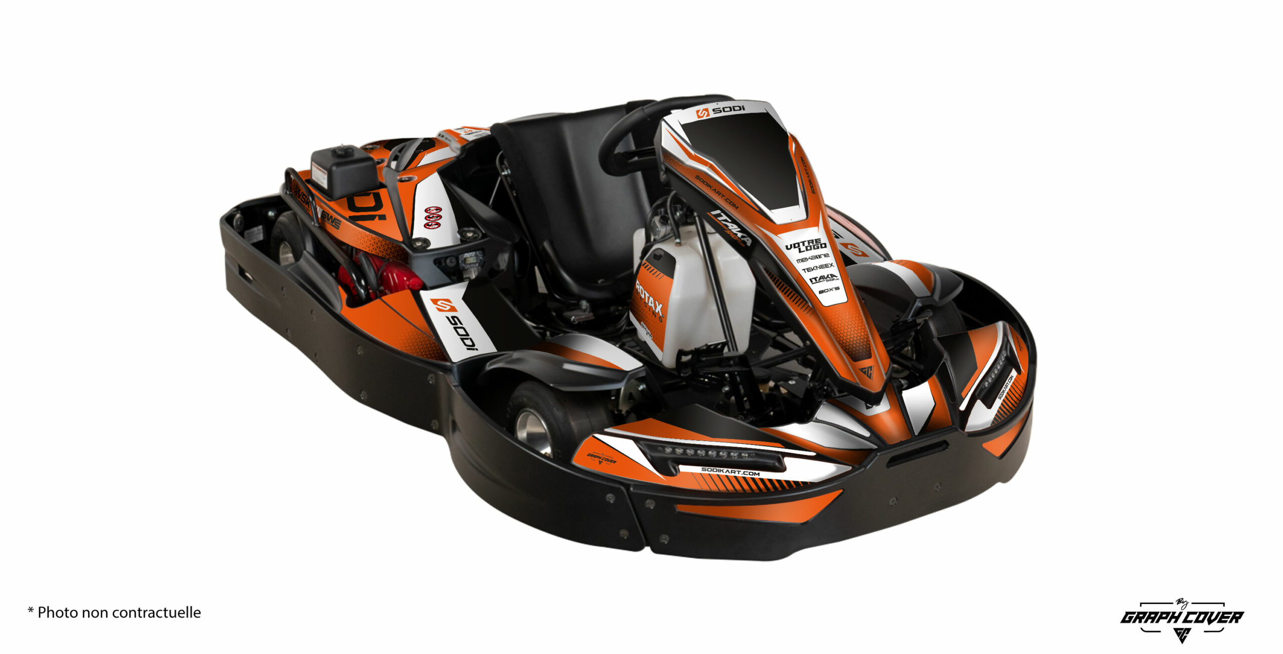 SR4-SR5_2023_Rental-Orange_3D Kit déco standard karting de location. Renouvelez l'apparence de vos karts de location avec notre kit déco standard personnalisable conçu pour les circuits.