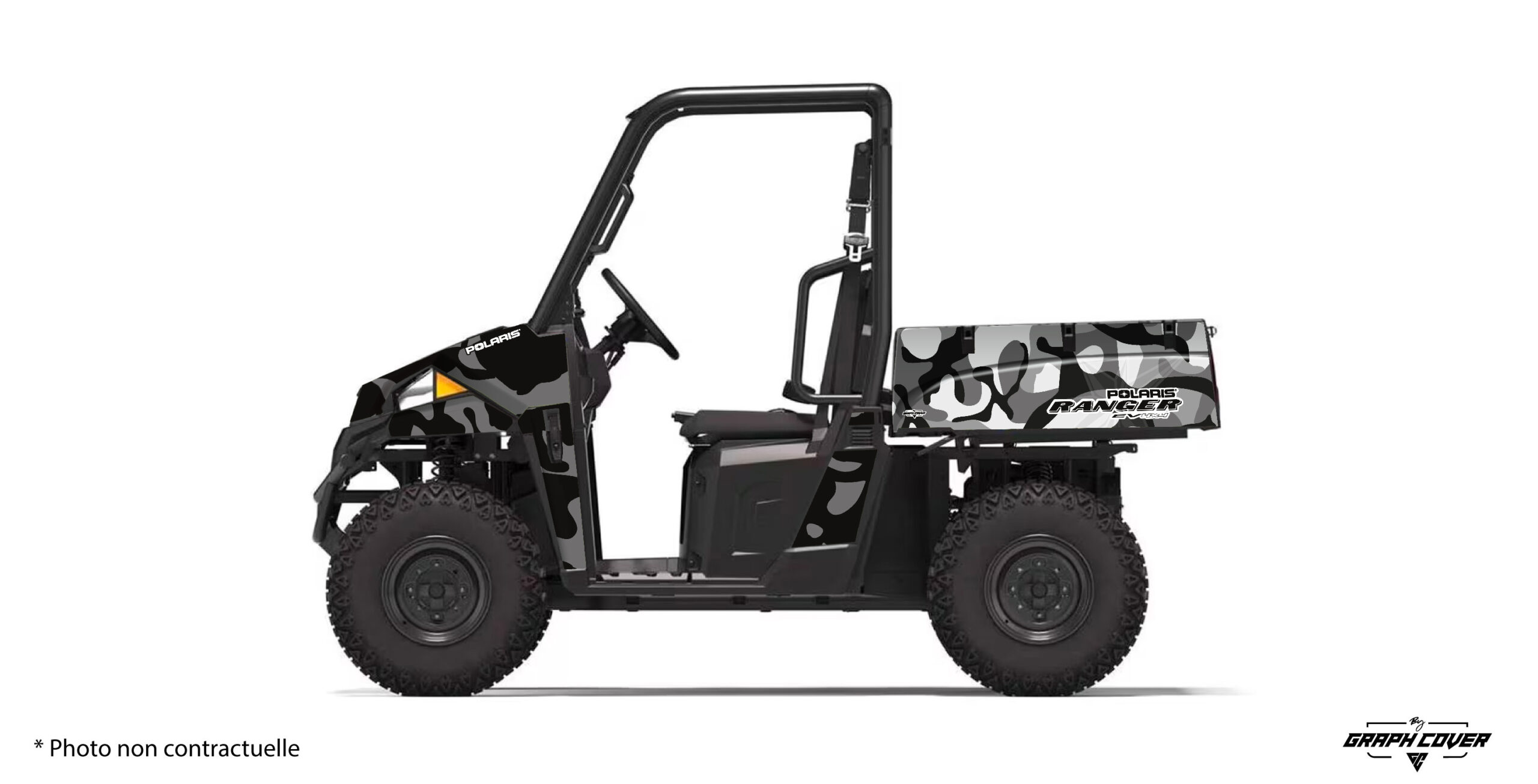 ranger-500-570-EV-2015-à-2021-Kamo-Noir_3D Le kit déco standard personnalisable Kamo pour le SSV Polaris Ranger 570, également adaptable pour les Ranger 500 et EV (électrique) est spécialement conçu pour donner à votre véhicule un look unique et robuste, adapté aux aventures tout-terrain.