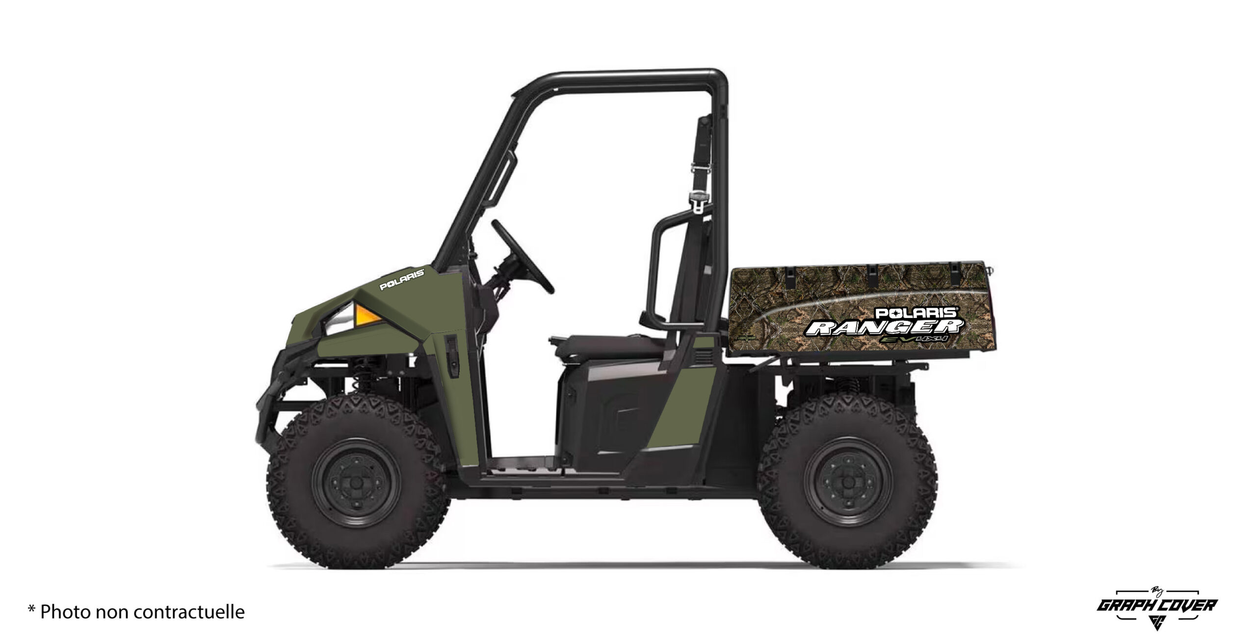 ranger-500-570-EV-2015-à-2021-Leaf-Vert_3D Le kit déco personnalisable Leaf pour le SSV Polaris Ranger 500, Polaris Ranger 570 et Polaris Ranger EV électrique se distingue par un design inspiré directement des éléments naturels, combinant des motifs de feuillage et de bois pour un rendu organique et authentique.