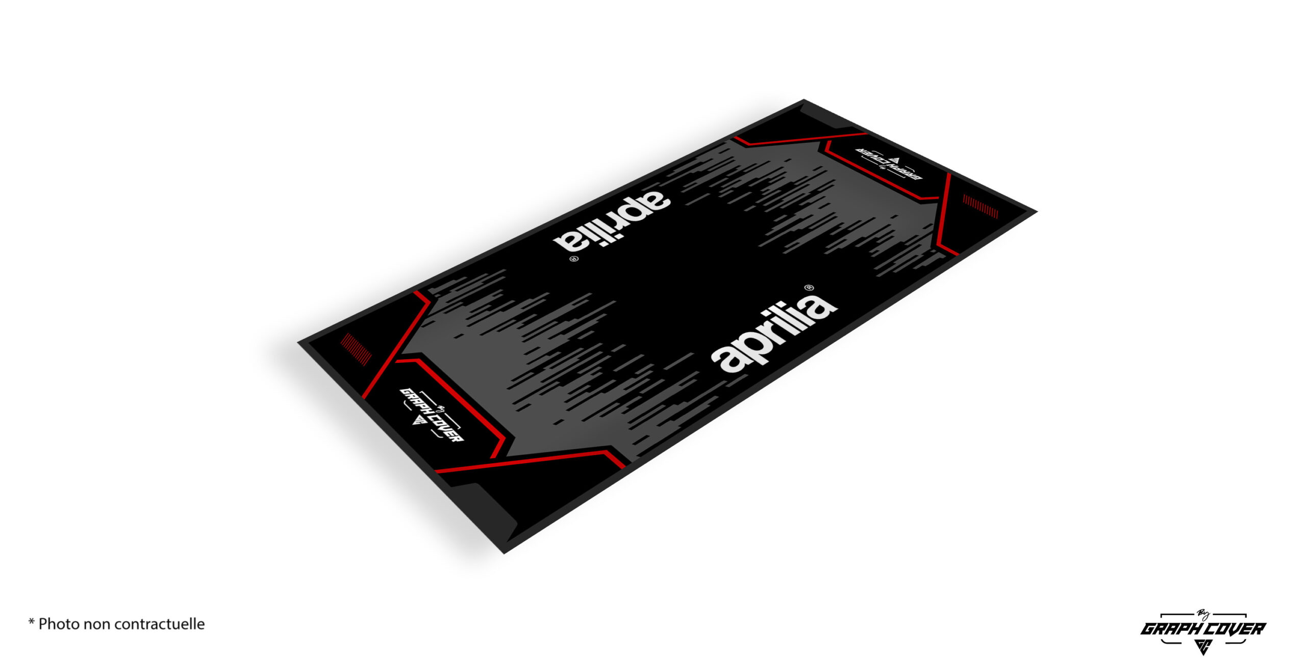 TAPISMOTOMODEL2APRILIA95x200_3D Affirmez votre passion pour la marque italienne avec le tapis sol moto Aprilia, un accessoire à la fois esthétique et technique, idéal pour protéger votre sol tout en valorisant votre moto.