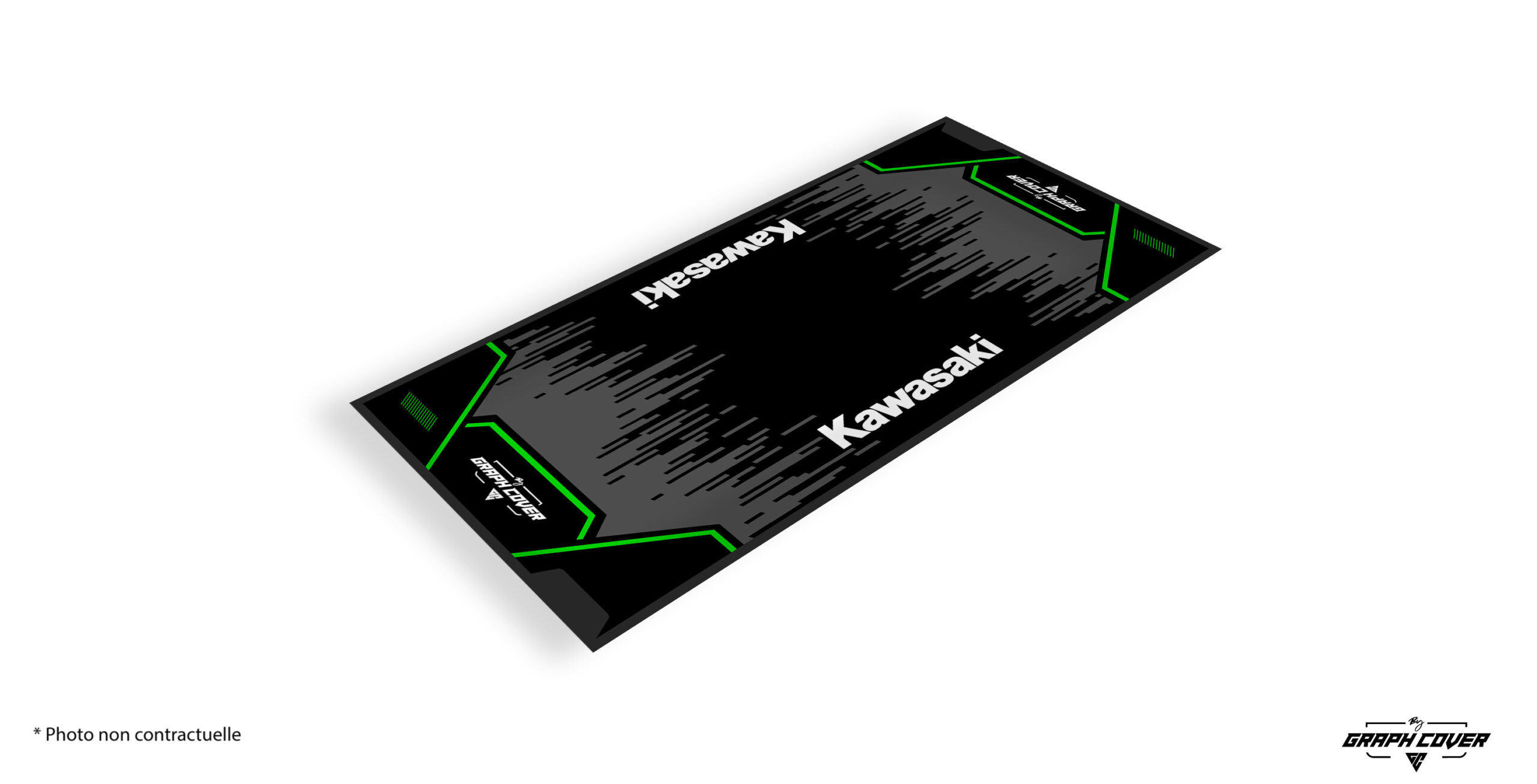 TAPISMOTOMODEL2KAWASAKI95x200_3D Affirmez votre passion pour la marque japonaise avec le tapis sol moto Kawasaki, un accessoire conçu pour allier style racing, efficacité environnementale et qualité professionnelle.