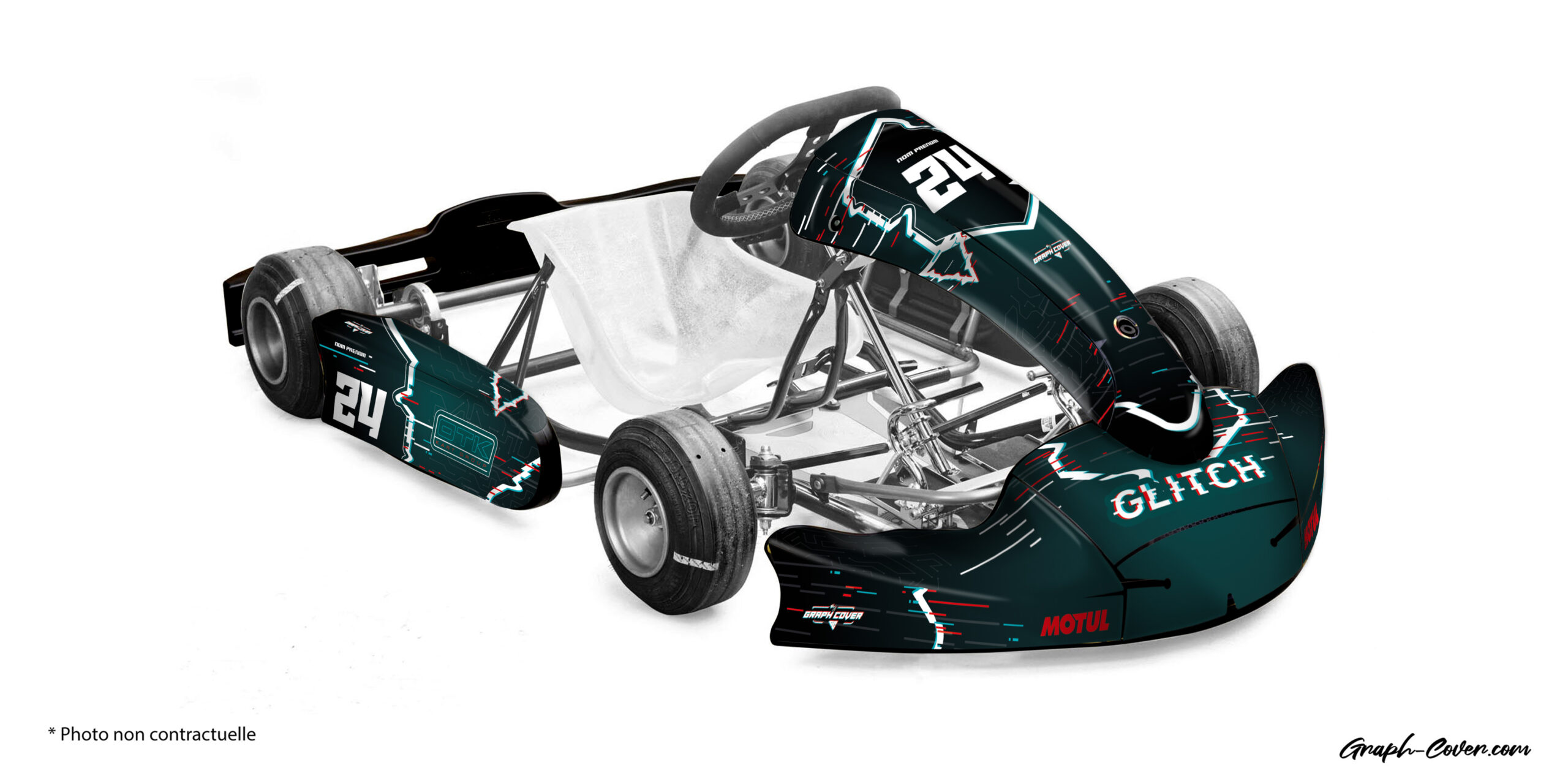 Conçu pour les pilotes qui veulent se démarquer sur la piste, ce graphic kit KG MK20 adopte un style glitch numérique ultra-moderne, inspiré des univers cyberpunk et gaming.
