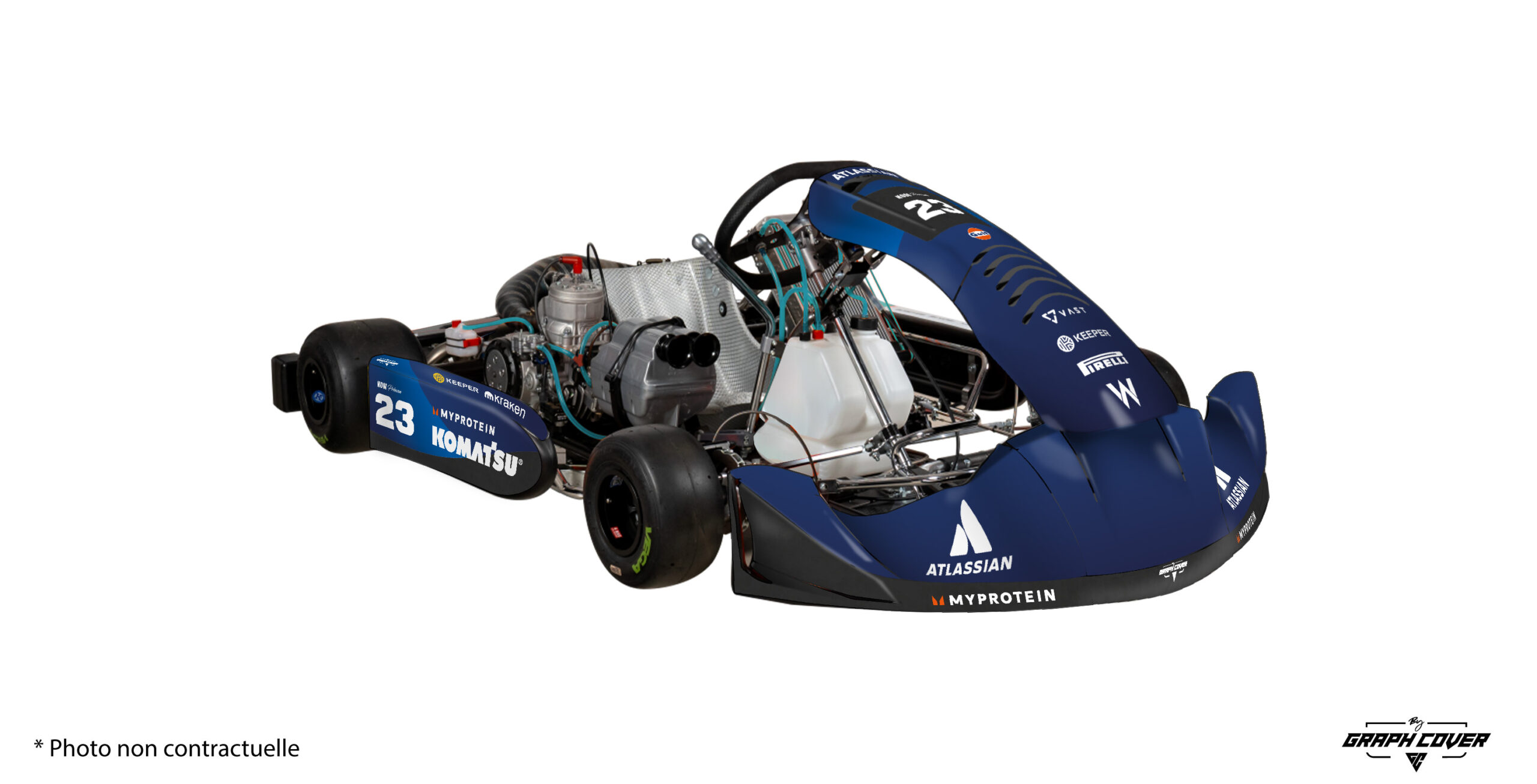 Base-KG-509-Montoya-3D Inspiré du monde de la F1, ce kit déco karting pas cher allie élégance et prix accessible pour les passionnés comme pour les débutants.