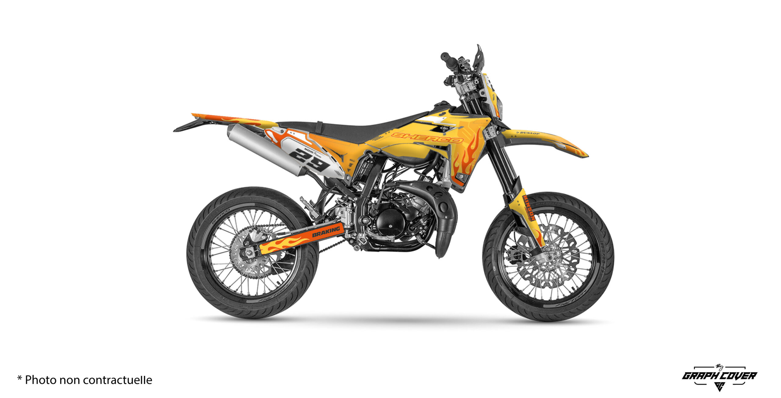 Transformez votre moto avec le Kit déco Sherco 50cc Axion. Pensé pour les passionnés, ce design coloré et énergique insuffle un esprit racing à votre 50cc.