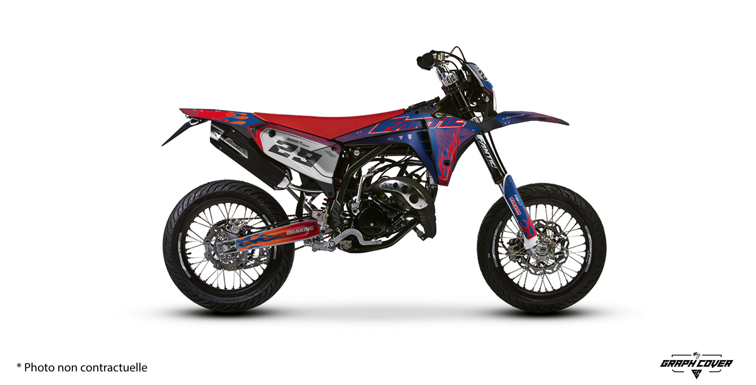 FANTIC-XM-50-2023+-Axion-Bleu-Rouge-3D Apportez un style unique à votre moto avec ce kit déco Fantic 50 Axion, spécialement conçu pour les modèles Fantic XM 50 et XE 50.
