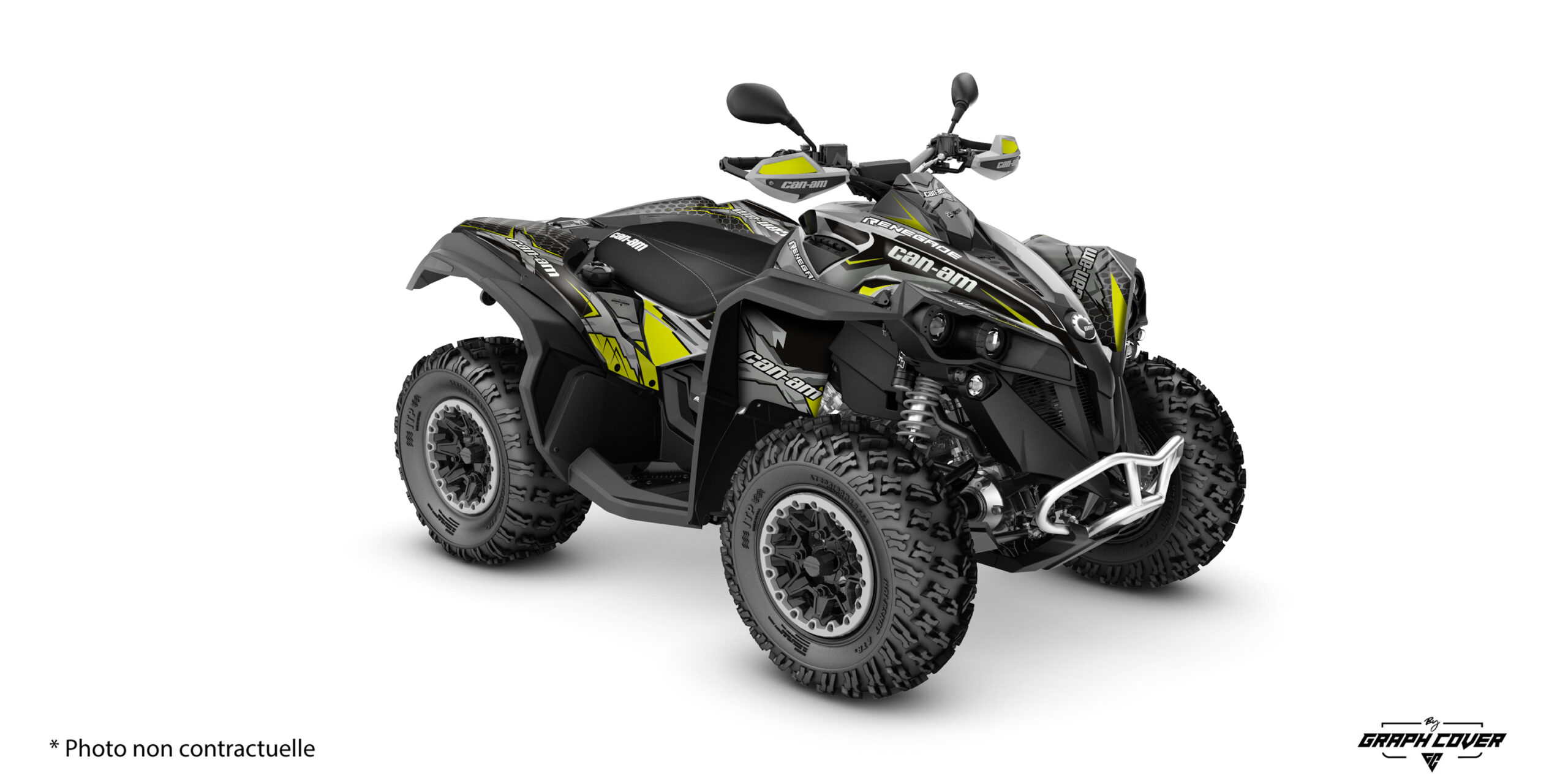 Can-Am-Renegade-_-21+-Hexium-Gris-Pistache-3D Exprimez votre style avec les stickers Can-Am Renegade au design Hexium, créés par Graph Cover. Pensé pour les amateurs de performance et de précision, ce kit allie agressivité et élégance à travers des motifs géométriques audacieux.