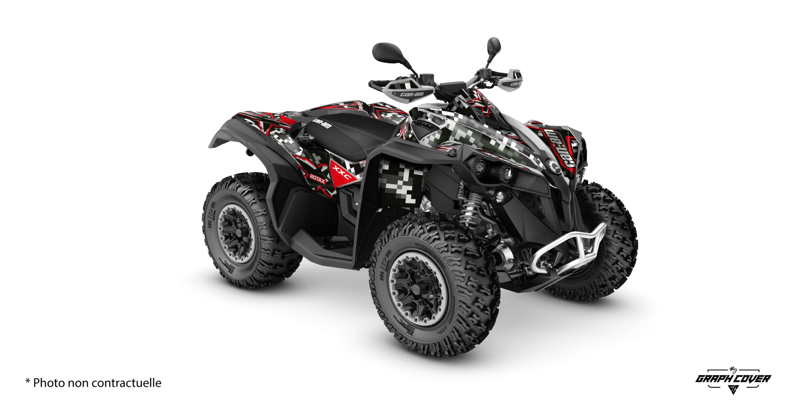 Can-Am-Renegade-_-21+-Pika-Rouge-3D Apportez du caractère à votre machine avec le kit déco quad Renegade. Le design Pika s’inspire du camouflage numérique moderne pour donner un look robuste et percutant à votre Can-Am.