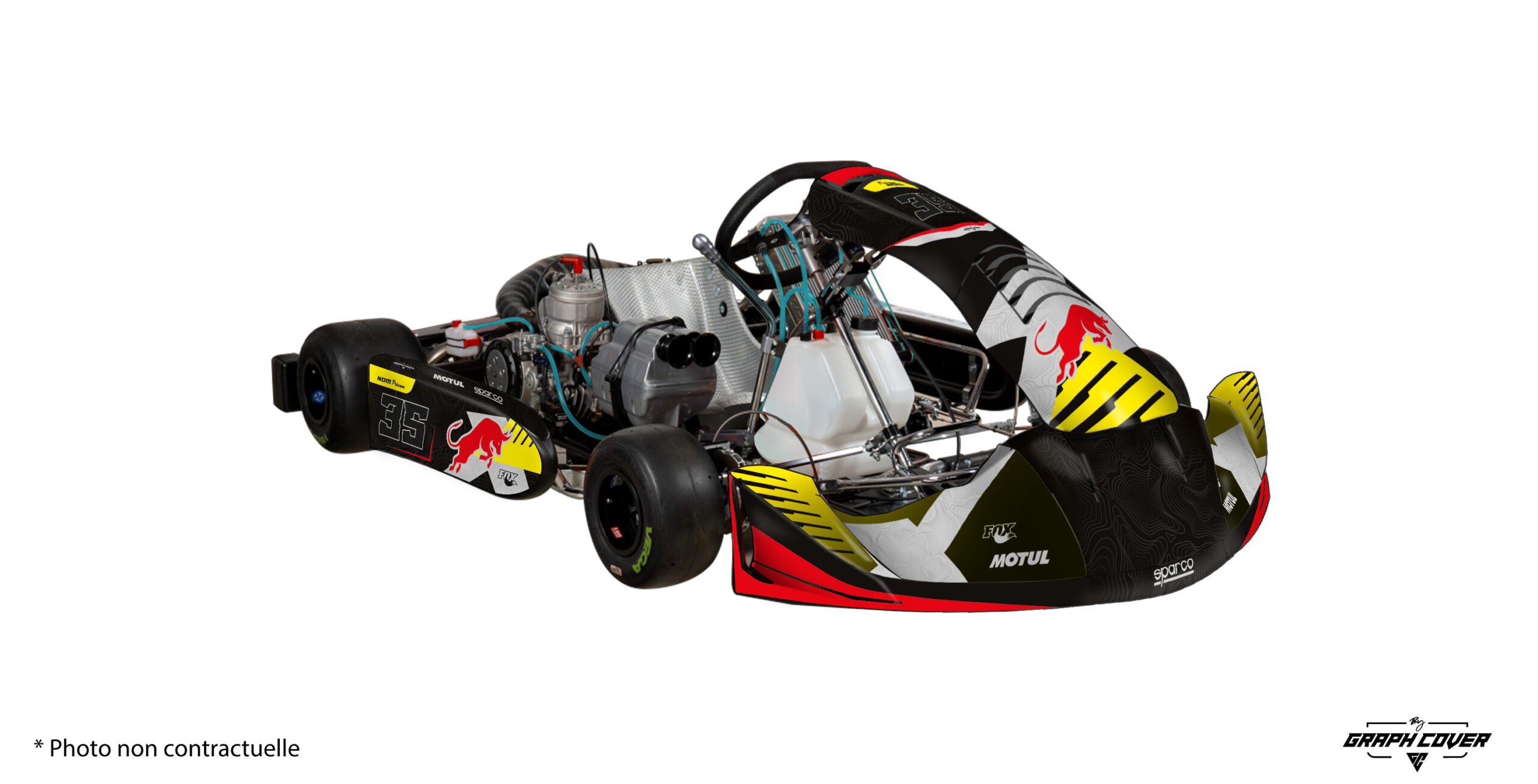 KG-509-Tyr-Jaune-3D Allie performance et esthétisme avec le Stickers Karting KG 509 – Design TYR. Pensé pour les pilotes qui veulent un kart aussi percutant visuellement qu’efficace en piste