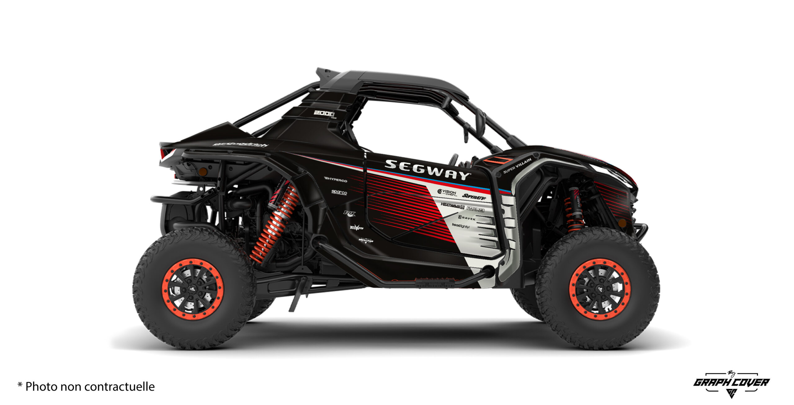 Segway-Super-Villain-25+-Apex-Rouge-3D Élève ton Segway Super Villain au rang de buggy de compétition avec le Sticker Segway SX20 Turbo design APEX. Inspiré directement des Buggy du Dakar.