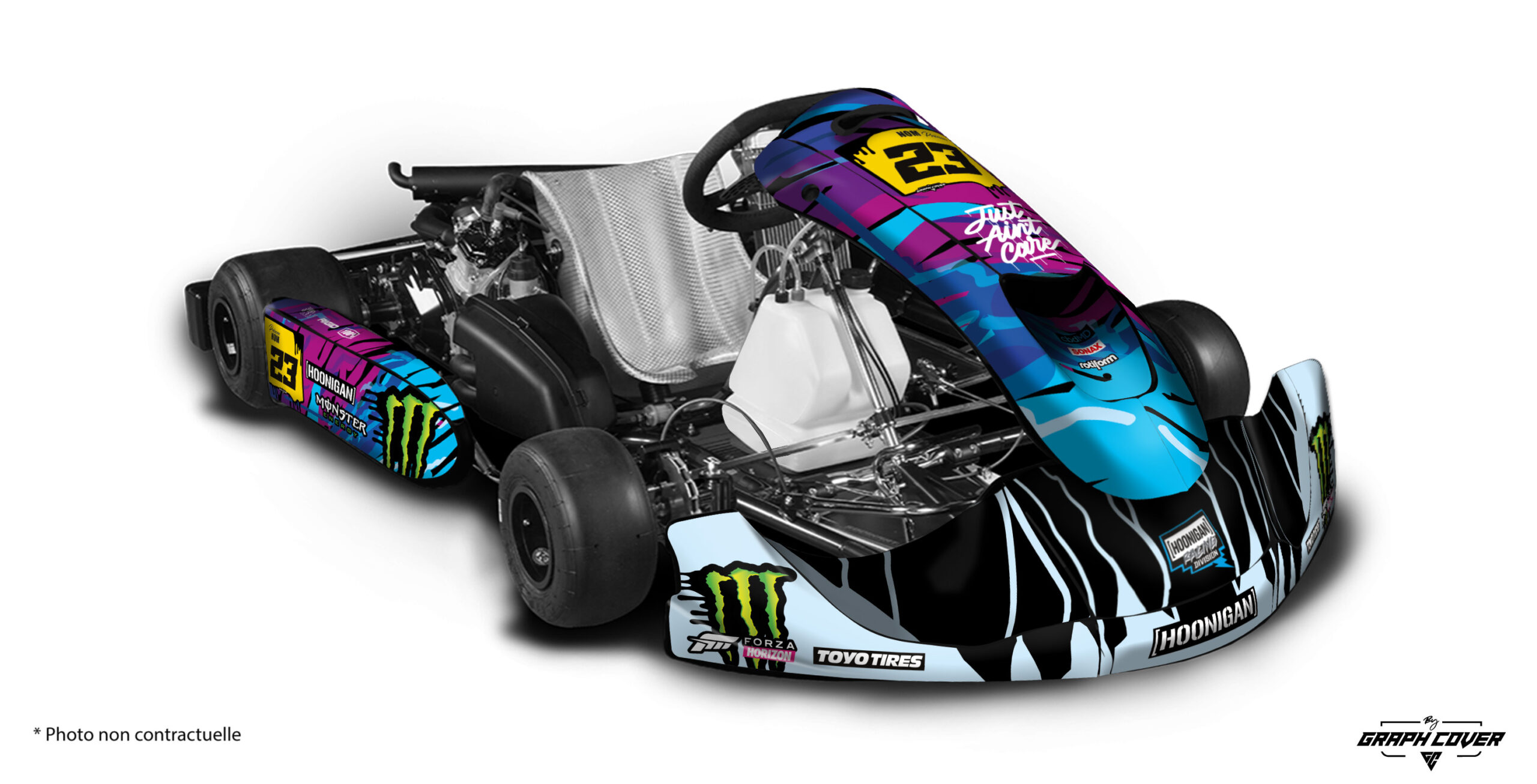Déco karting sodi KB Ara pour KG 508 par Graph Cover. Style hoonigan inspiré, design percutant et personnalisation complète pour un kart au look racing unique.