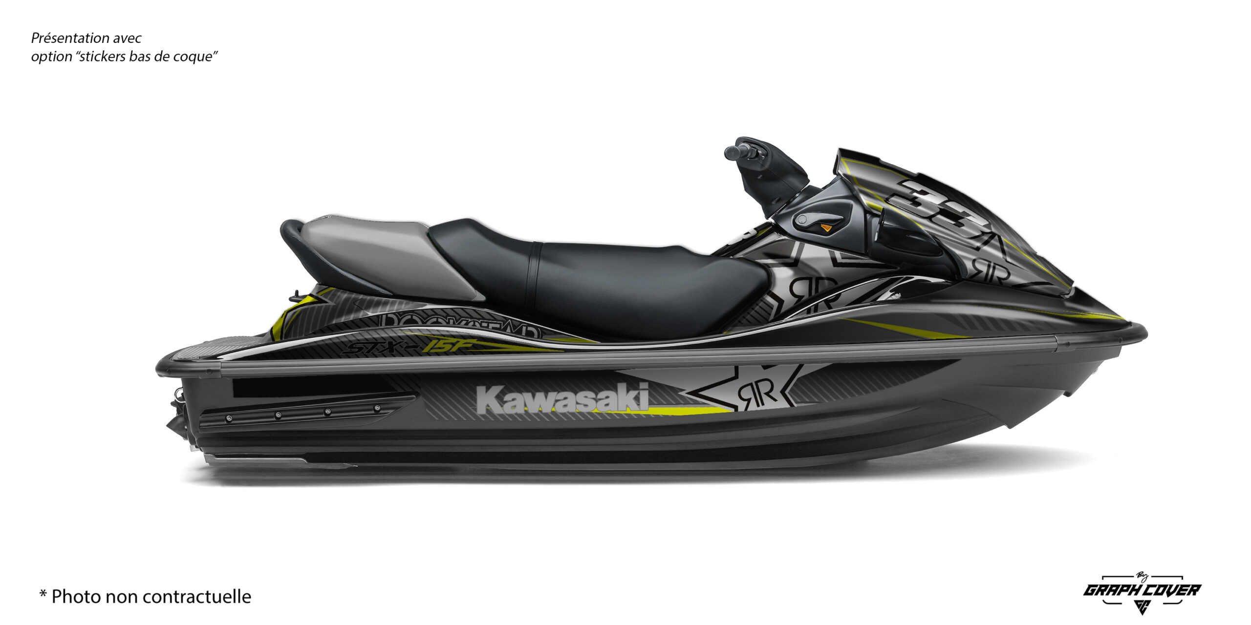 Kawasaki-STX-15F---STX-12F-Energy-Gris-Pistache-3D Le Kit Déco STX-15F Energy apporte une nouvelle dynamique à votre jet ski Kawasaki. Ce design combine des lignes sportives et des contrastes puissants pour transformer instantanément le look de votre STX-15F.