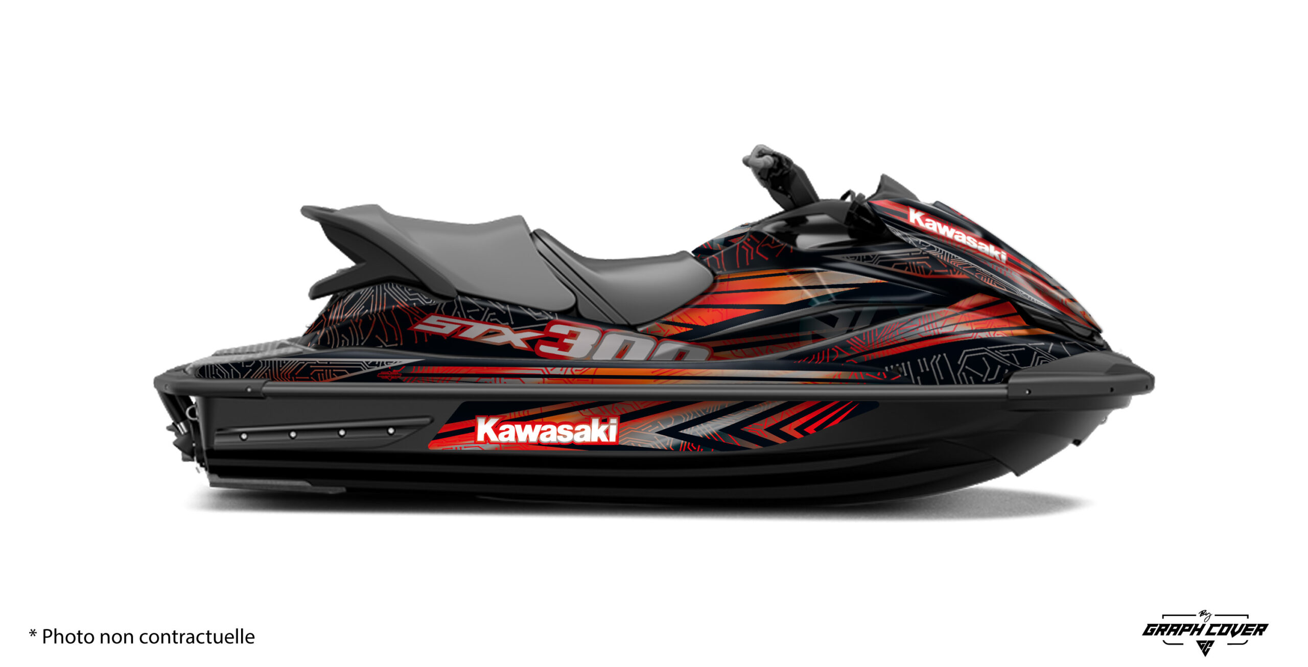 Kawasaki-STX-160X-Aurora-Rouge-3d Kit déco Kawasaki STX 160 Aurora pour jet ski. Design lumineux, finitions premium et personnalisation avancée pour un style nautique unique.