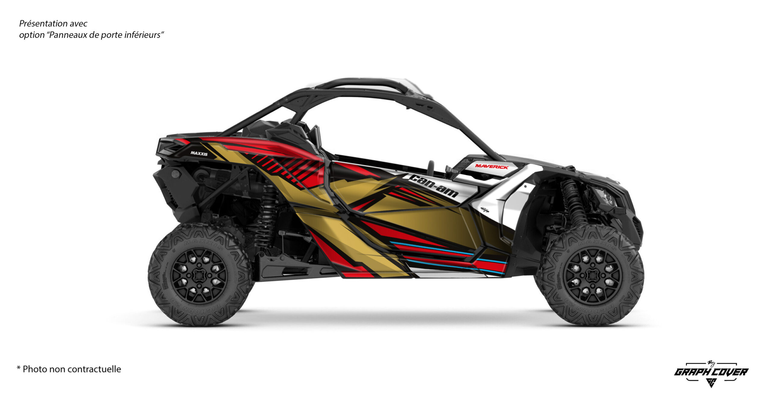 Sublime ton Can-Am Maverick X3 avec le kit custom graphics Stratos, une création exclusive Graph Cover alliant style percutant, technicité et résistance ultime.