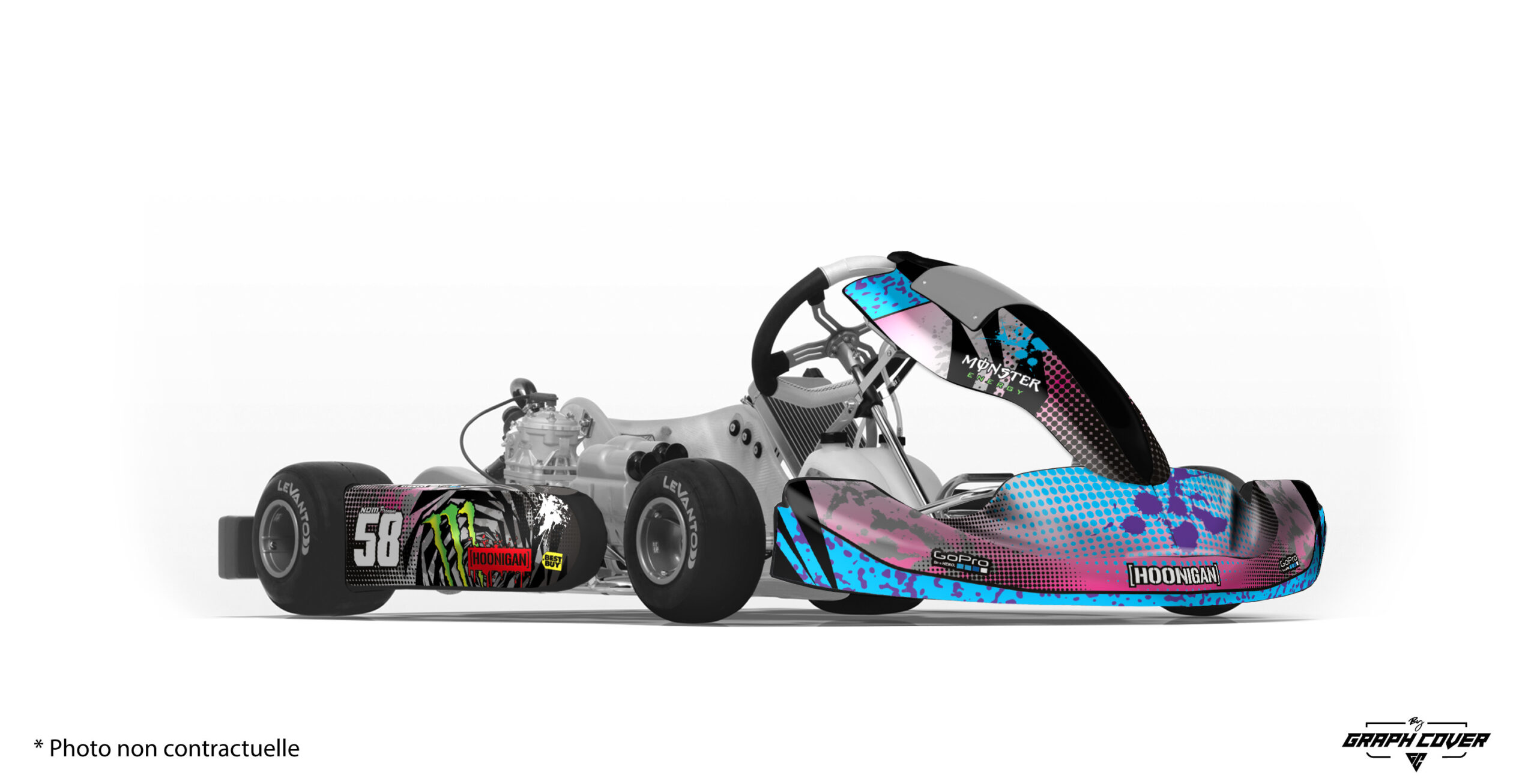 Le Kit déco OTK M10 hoonigan Gymkhana transforme ton kart en machine de course, directement inspirée de l’univers visuel des voitures Hoonigan de Ken Block.