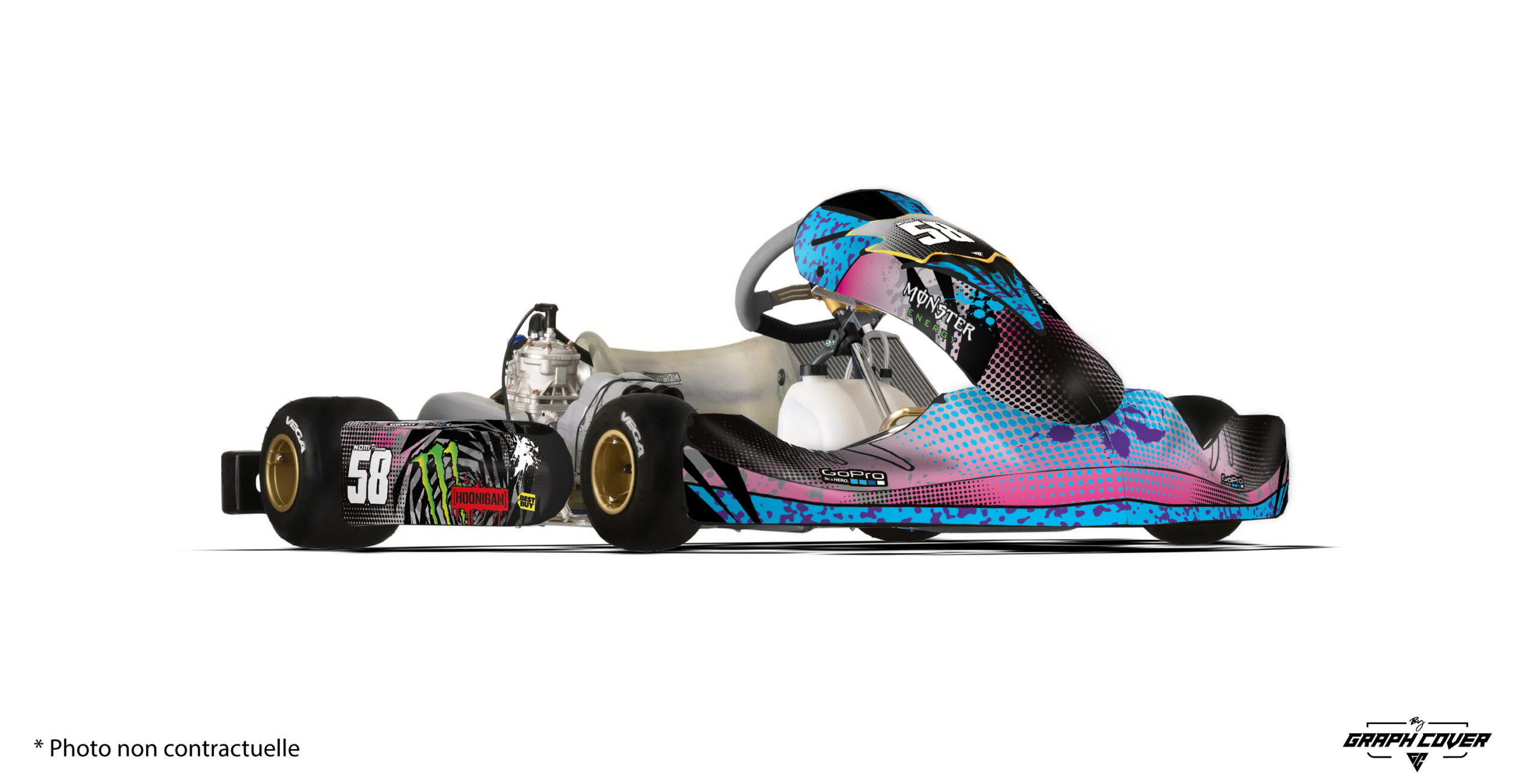 Stickers pour OTK M11 design Gymkhana par Graph Cover. Style hoonigan, visuel puissant et personnalisation complète pour un kart au look affirmé.