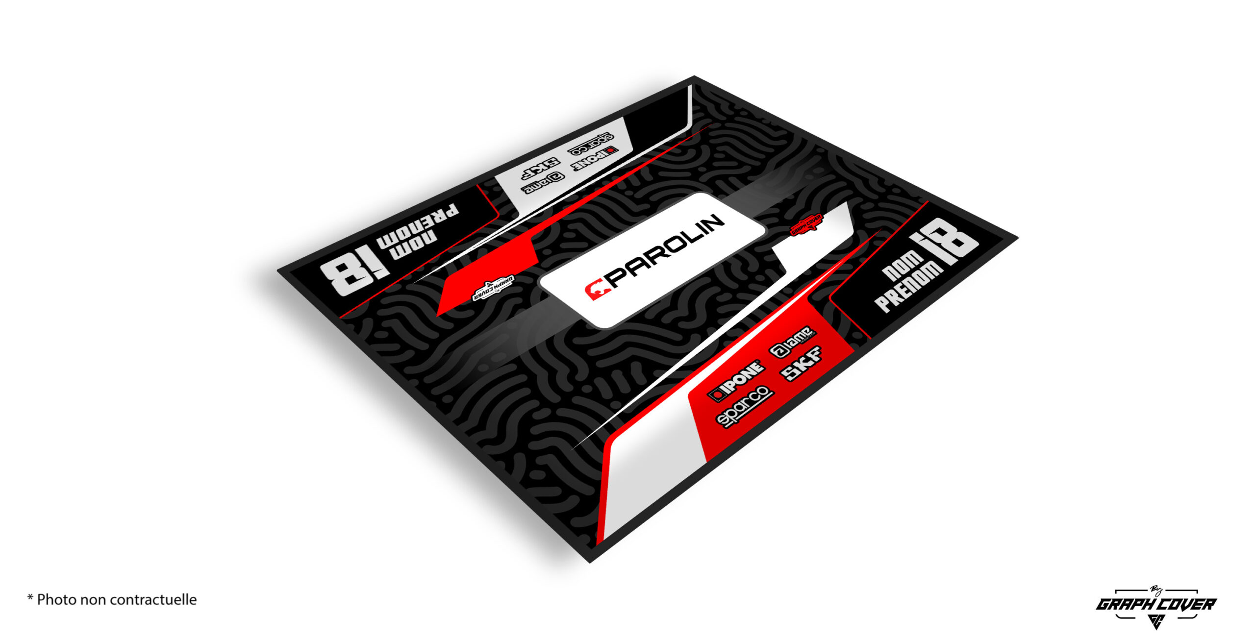 Protection paddock homologuée FFSA. Le tapis environnemental karting Parolin Graph Cover est une solution pensée pour les pilotes exigeants.