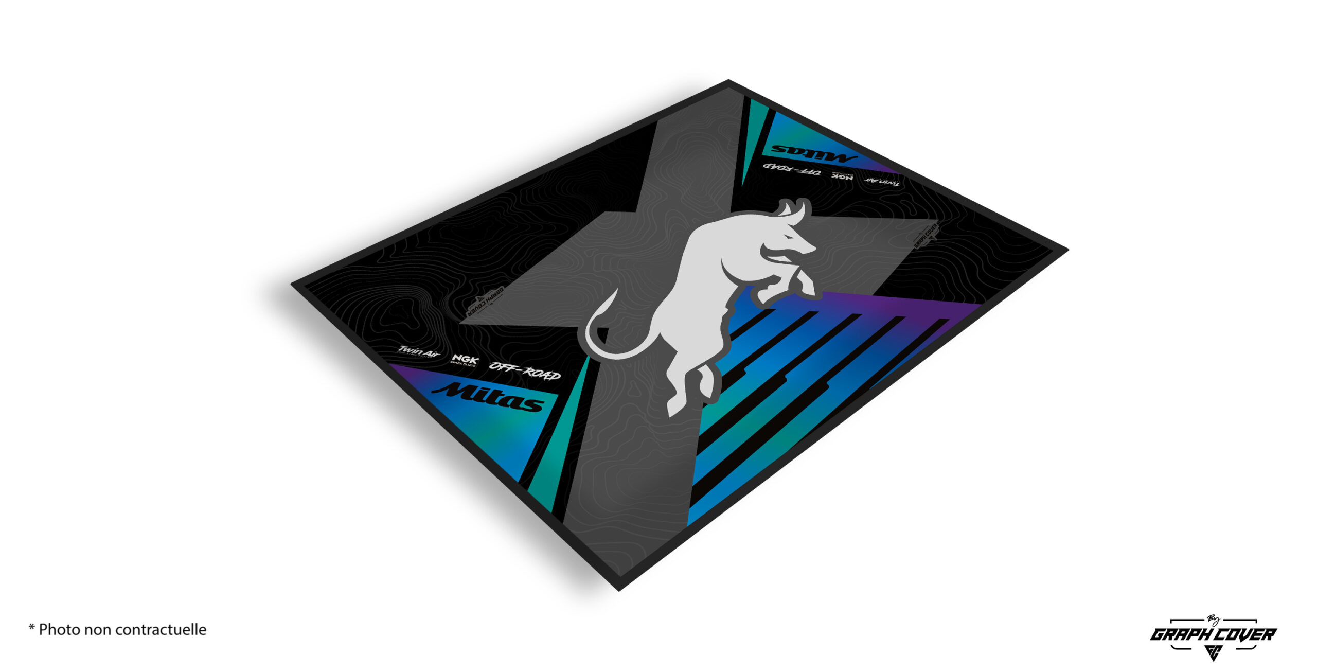 Le Tapis de sol Karting Graph Cover est conçu pour offrir une protection optimale de ton espace paddock tout en renforçant ton image de pilote.