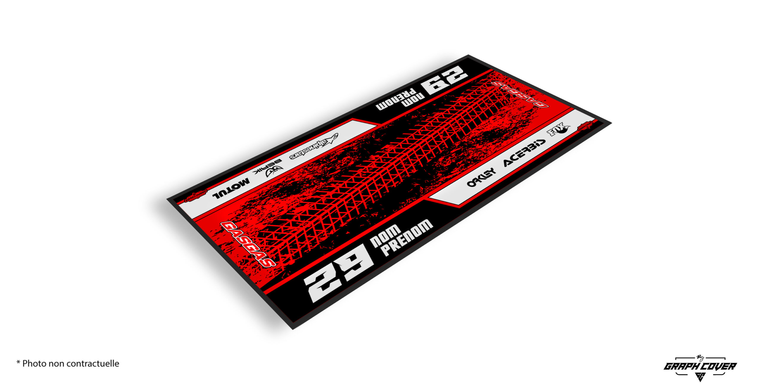 TAPISMOTOMODEL6GASGASRED95x200_3D Le tapis moto GasGas personnalisé Modèle 6 est conçu pour les pilotes qui vivent la compétition à fond. Inspiré par l’esprit enduriste et cross de la marque espagnole, ce tapis combine esthétique, performance et engagement environnemental.