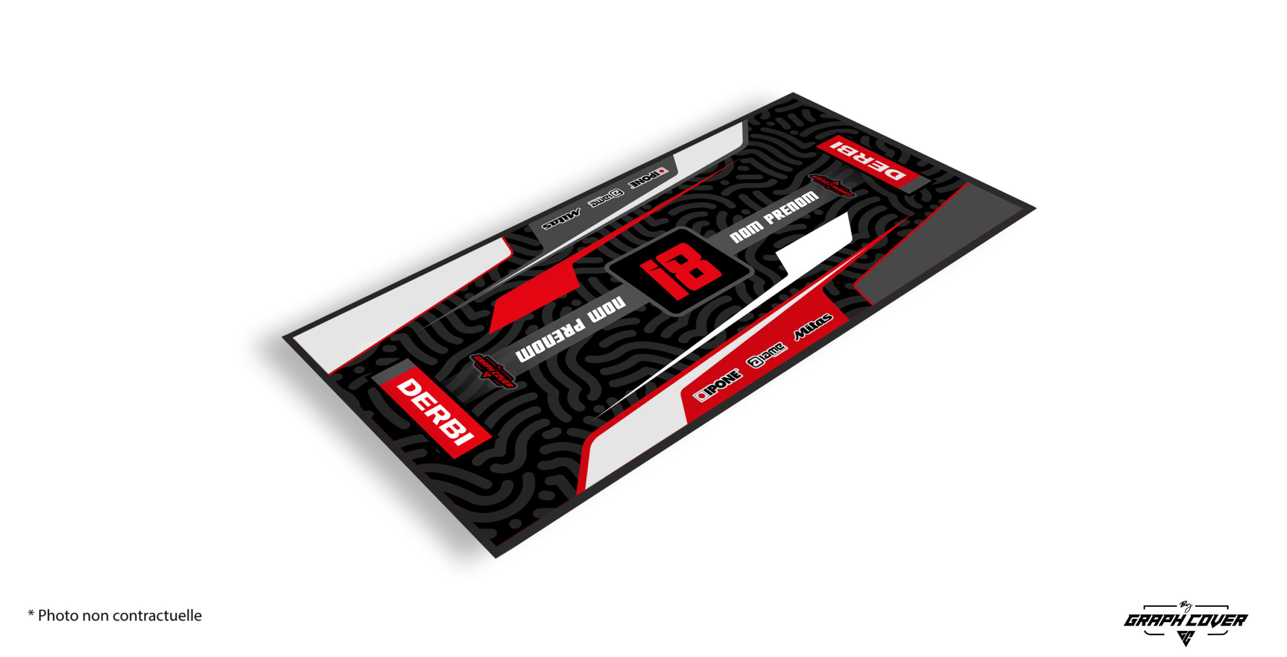 TAPISMOTOMODEL7DERBIRED95x200_3D Affiche fièrement les couleurs de ta marque avec ce tapis moto Derbi, un modèle pensé pour les passionnés de deux-roues et les amateurs de compétition.