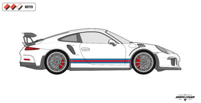 Kit stickers Bandes Martini pour Porsche 911 GT3 RS. Design racing iconique, couleurs personnalisables, pose accessible et finition brillante de qualité.