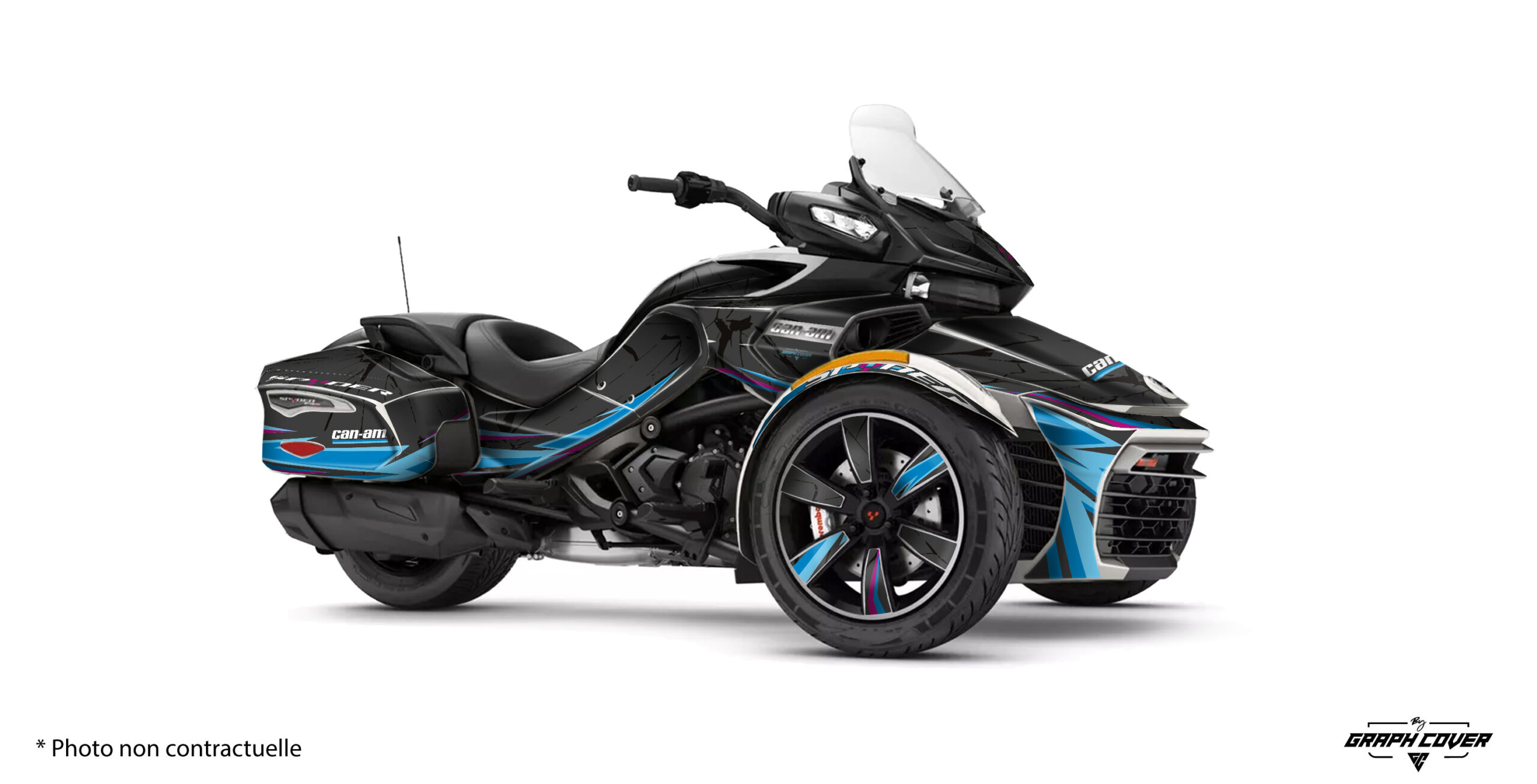 Spyder-F3T-Viper-Bleu-Violet_3D Kit déco Can-Am Spyder F3T Viper : un design agressif, personnalisable et disponible en version light ou full. Vinyles premium et finitions exclusives.