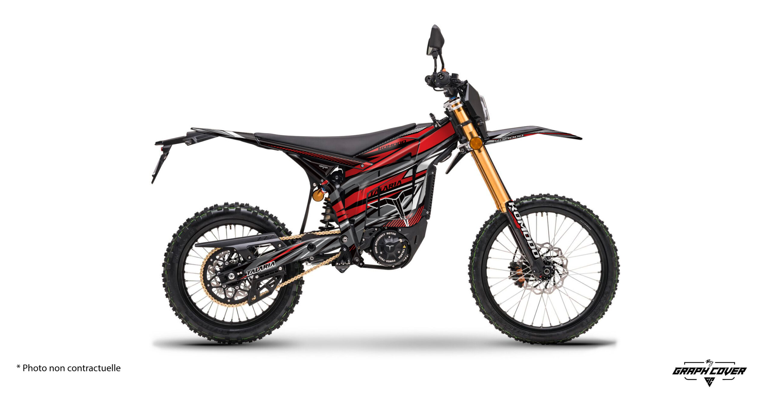 Talaria-Komodo-25+-Atom-Rouge-3D Stickers moto électrique Talaria Komodo – Design Atom. Habillage full, couleurs personnalisables, vinyles premium. Donne du style à ta Komodo !