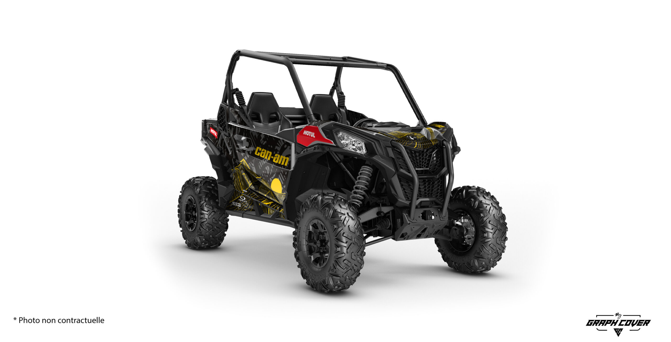 kit-déco-Can-Am-Maverick-Sport-Trail-Sandstorm-Jaune-3D Décoration Can Am Maverick Sport Sandstorm : kit déco full pour SSV Can-Am Maverick Sport et Trail. Design off-road personnalisable, options portes et toit, finitions au choix.