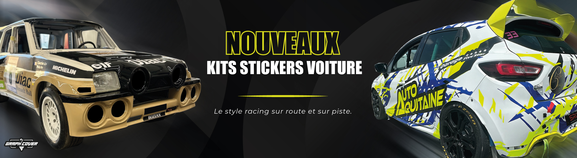 Nouveaux kits stickers voiture Graph Cover – design racing pour personnalisation auto sur route et sur piste