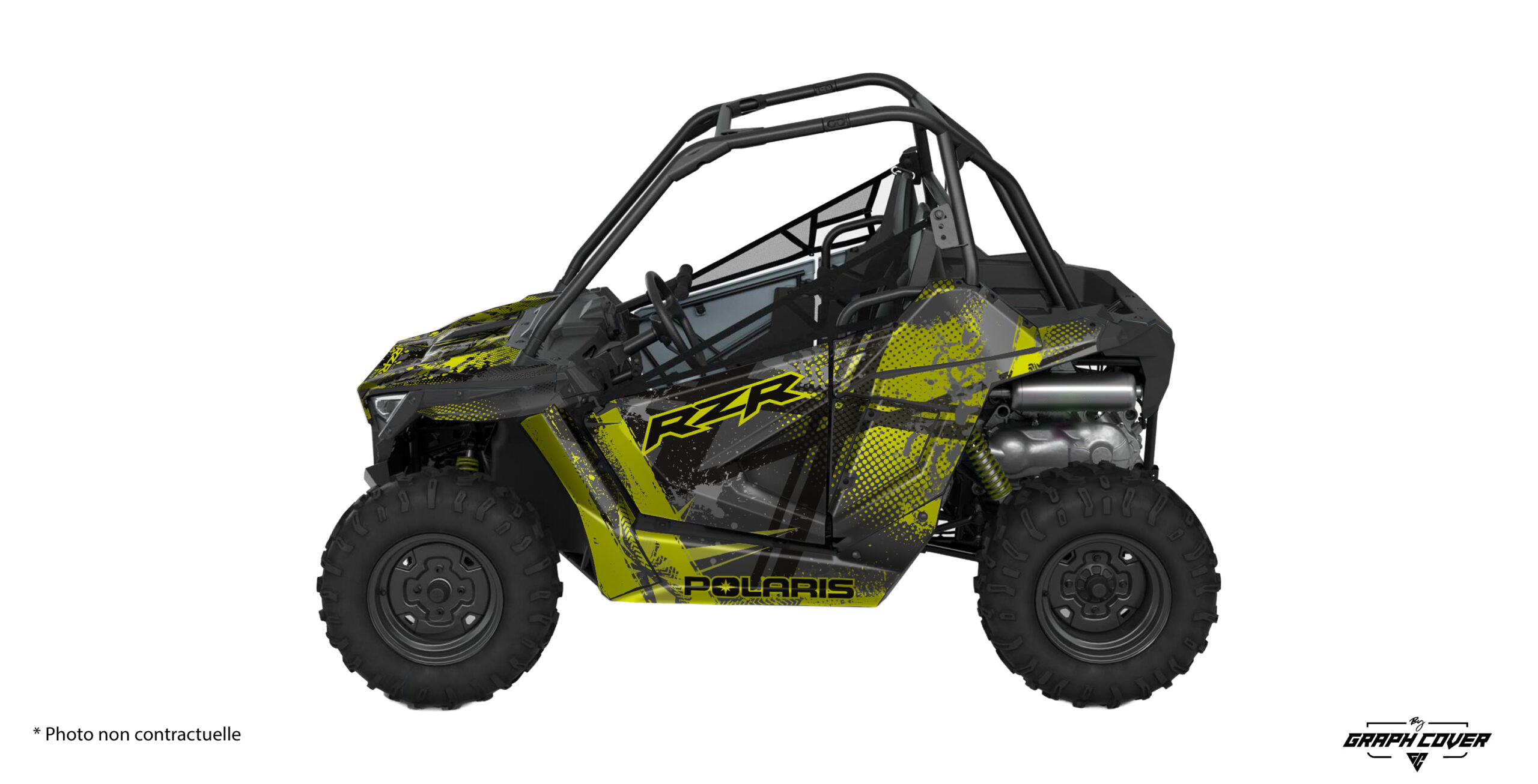 Vous cherchez un Kit déco Polaris RZR 200 EFI au look racing ? Le design Halftone transforme votre SSV avec un style inspiré de la compétition.