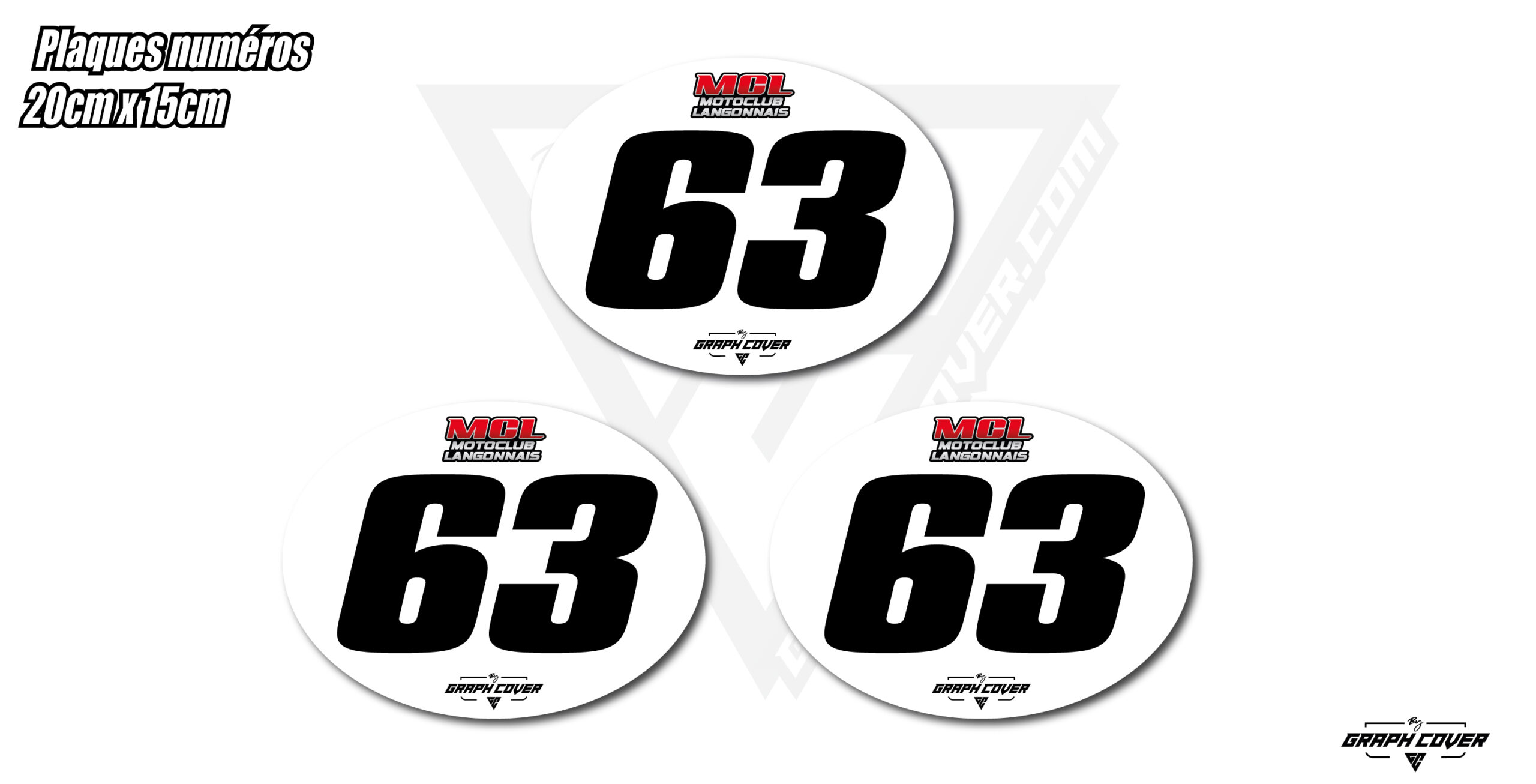 Pack de 3 plaques numéros CFS ovales autocollantes, conformes au règlement officiel du Championnat de France sur Sable pour une totale conformité en course.