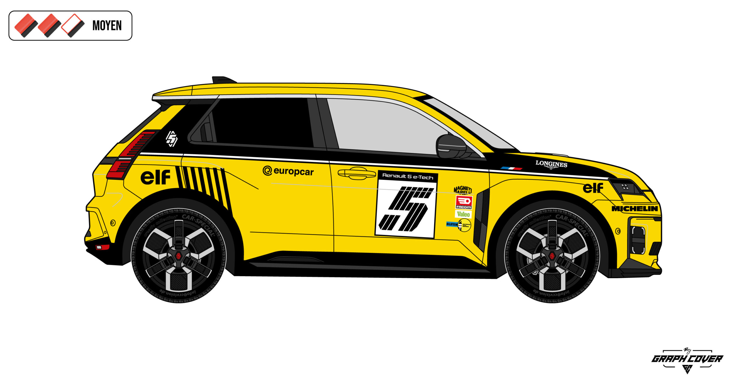 Le kit stickers Renault R5 Rally Monte Cintu s’inspire directement des voitures de course engagées en rallye. Couleurs personnalisables, finitions au choix.