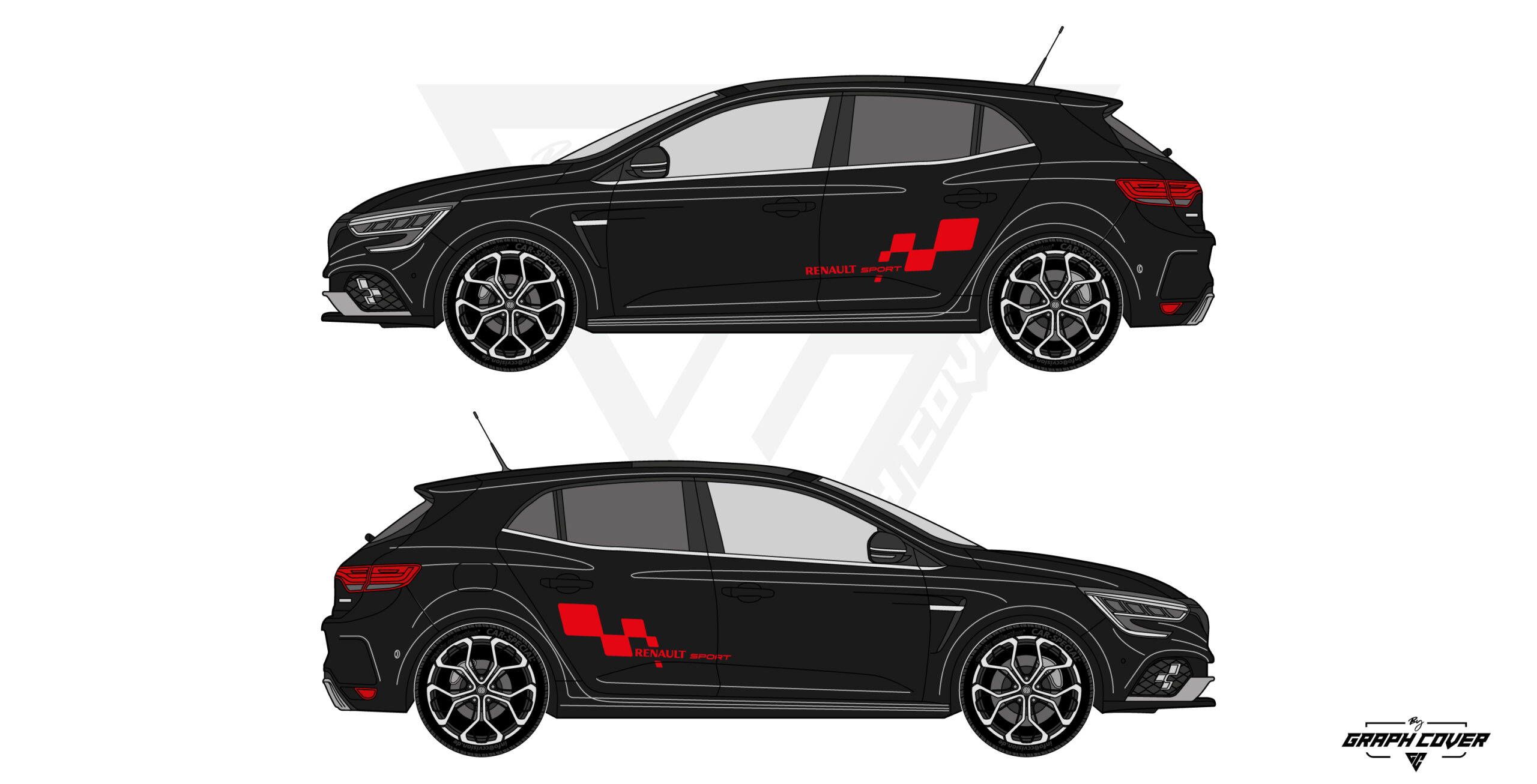 RMEG4RSCHECKERED Stickers Damiers Renault Sport sur Renault Mégane kit Checkered
