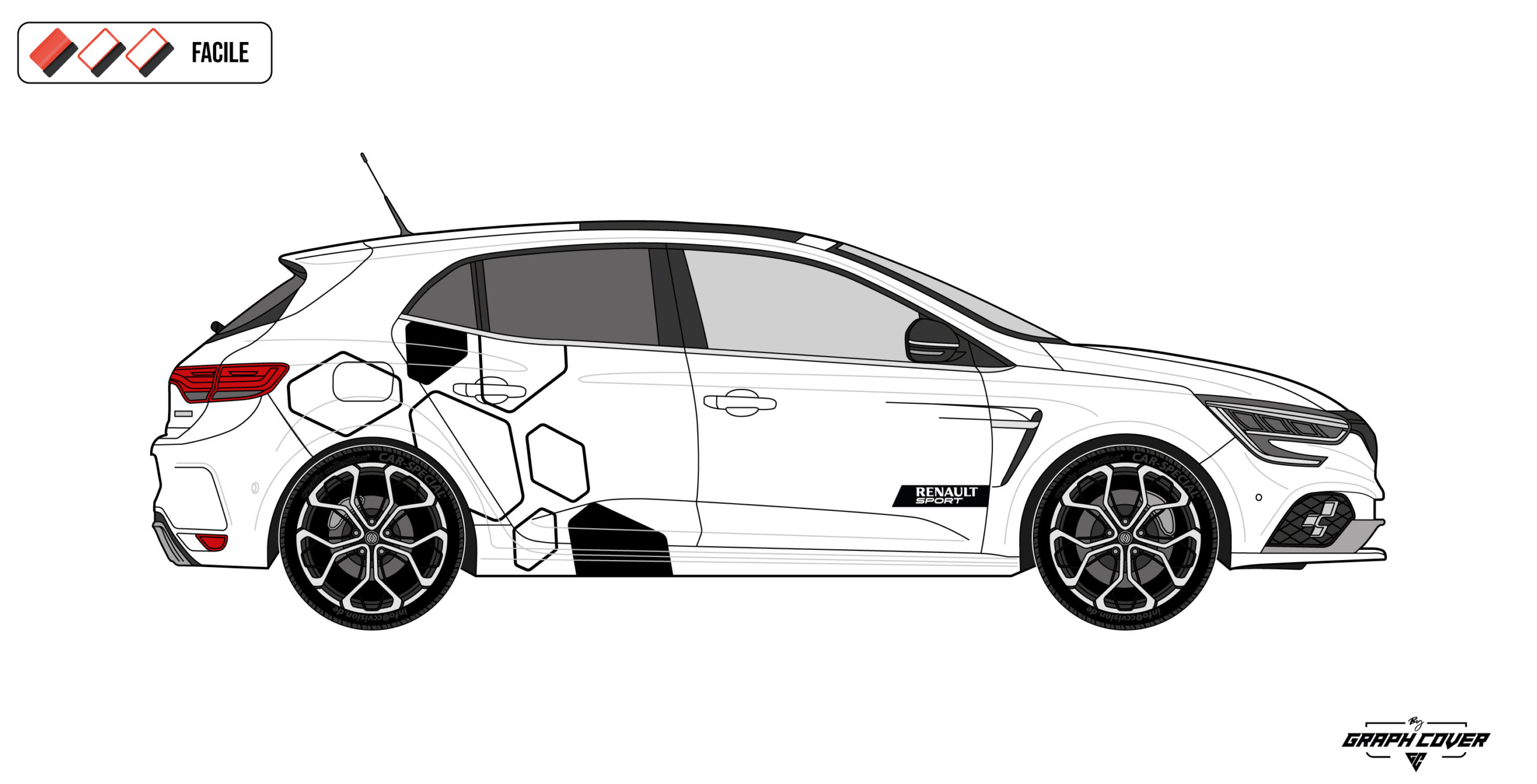 Le Kit stickers Renault Mégane diamants Hexa Line apporte une signature graphique moderne et sportive à la Mégane. Pose facile et finitions au choix.