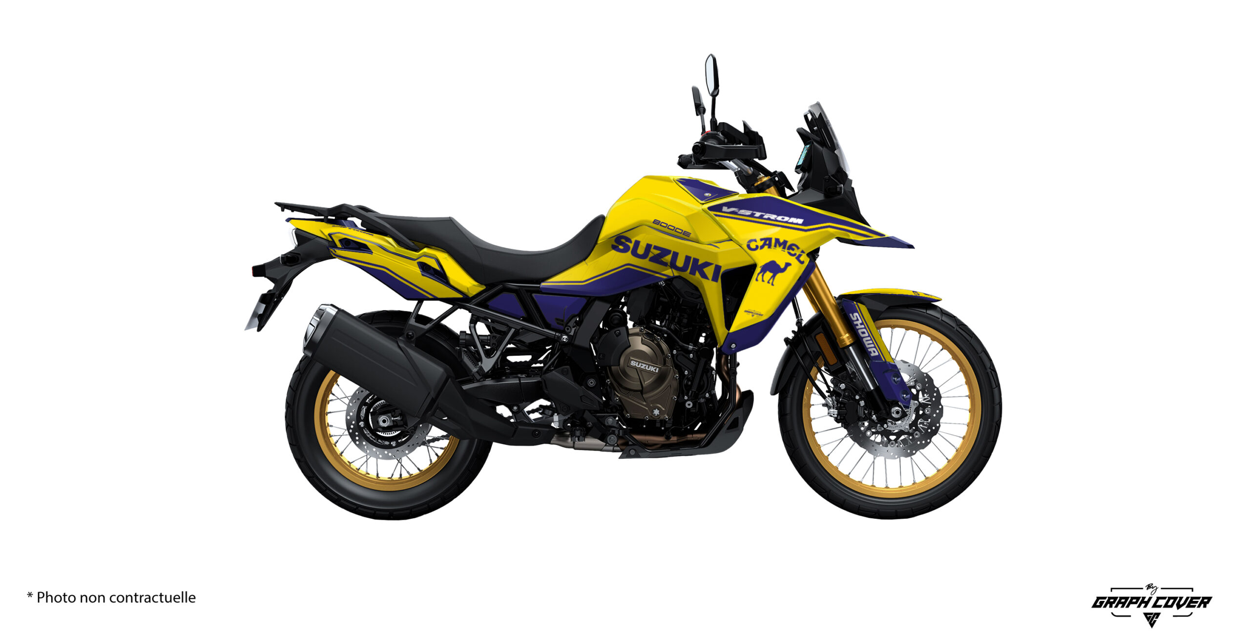 SUZUKI-V-STROM-800-DE-2023+Dakar-Jaune-3D Kit déco V-Strom 800 Dakar au style rallye-raid, inspiré du désert, personnalisable pour sublimer le look aventure de votre Suzuki.