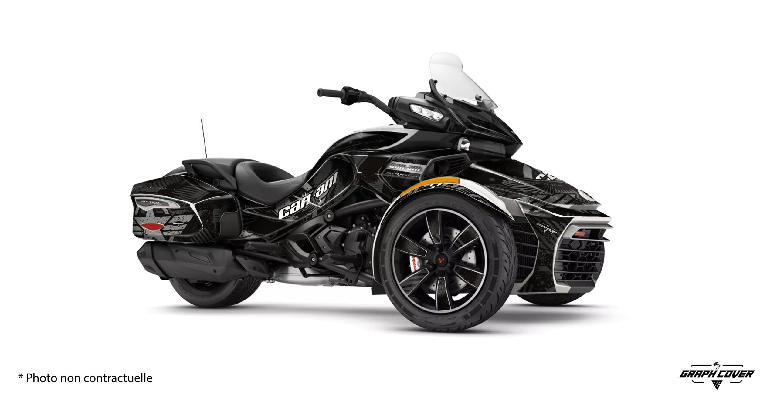Spyder-F3T-Assault-Noir_3D Affirmez le caractère de votre trois-roues avec le Kit déco Spyder F3 Limited dans sa version Assault. Le kit déco est proposé en deux compositions.