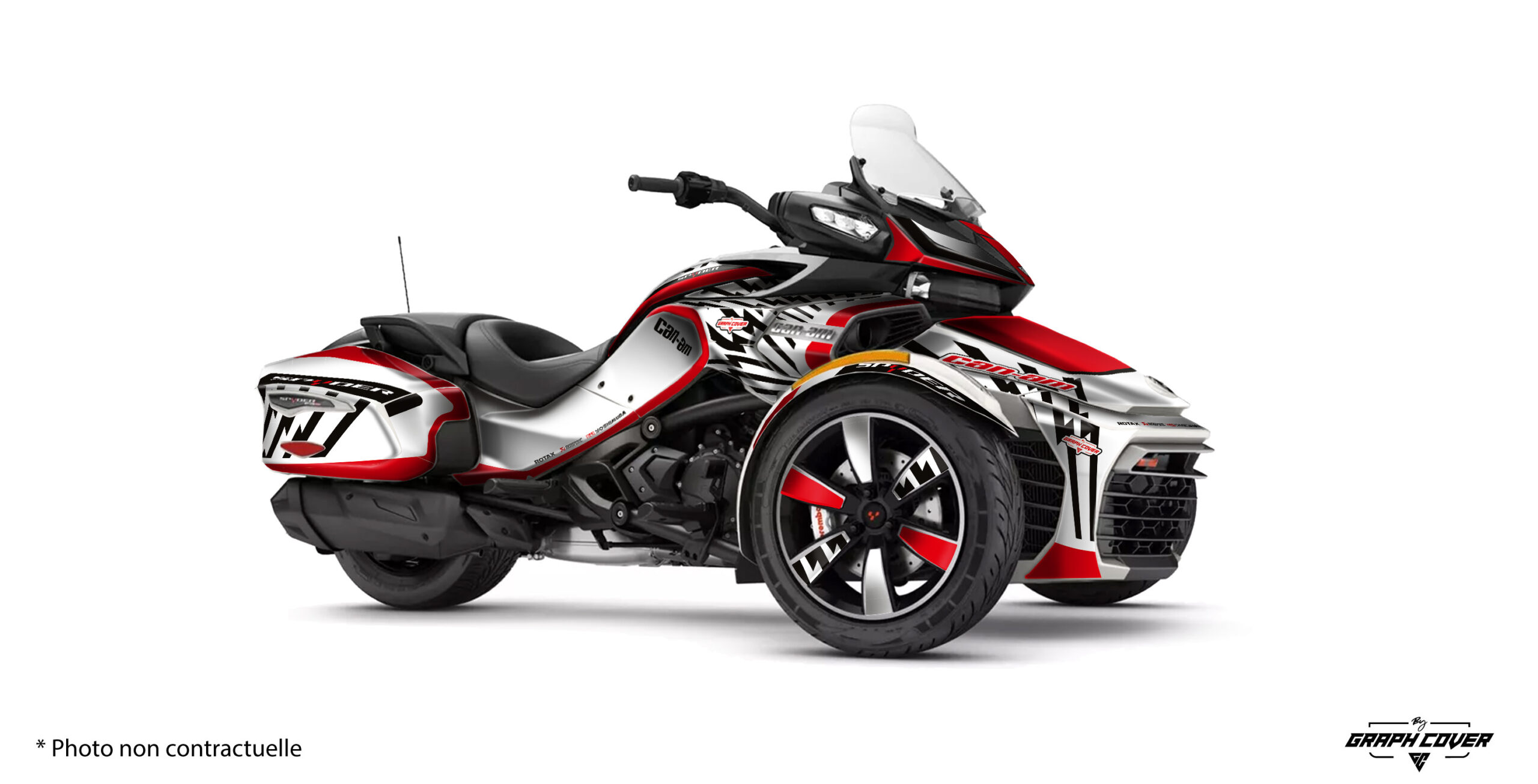 Spyder-F3T-Circus-Rouge_3D Le Kit déco Hybride Can-Am Spyder Circus a été imaginé pour transformer le Spyder F3 Limited en véritable machine de caractère.
