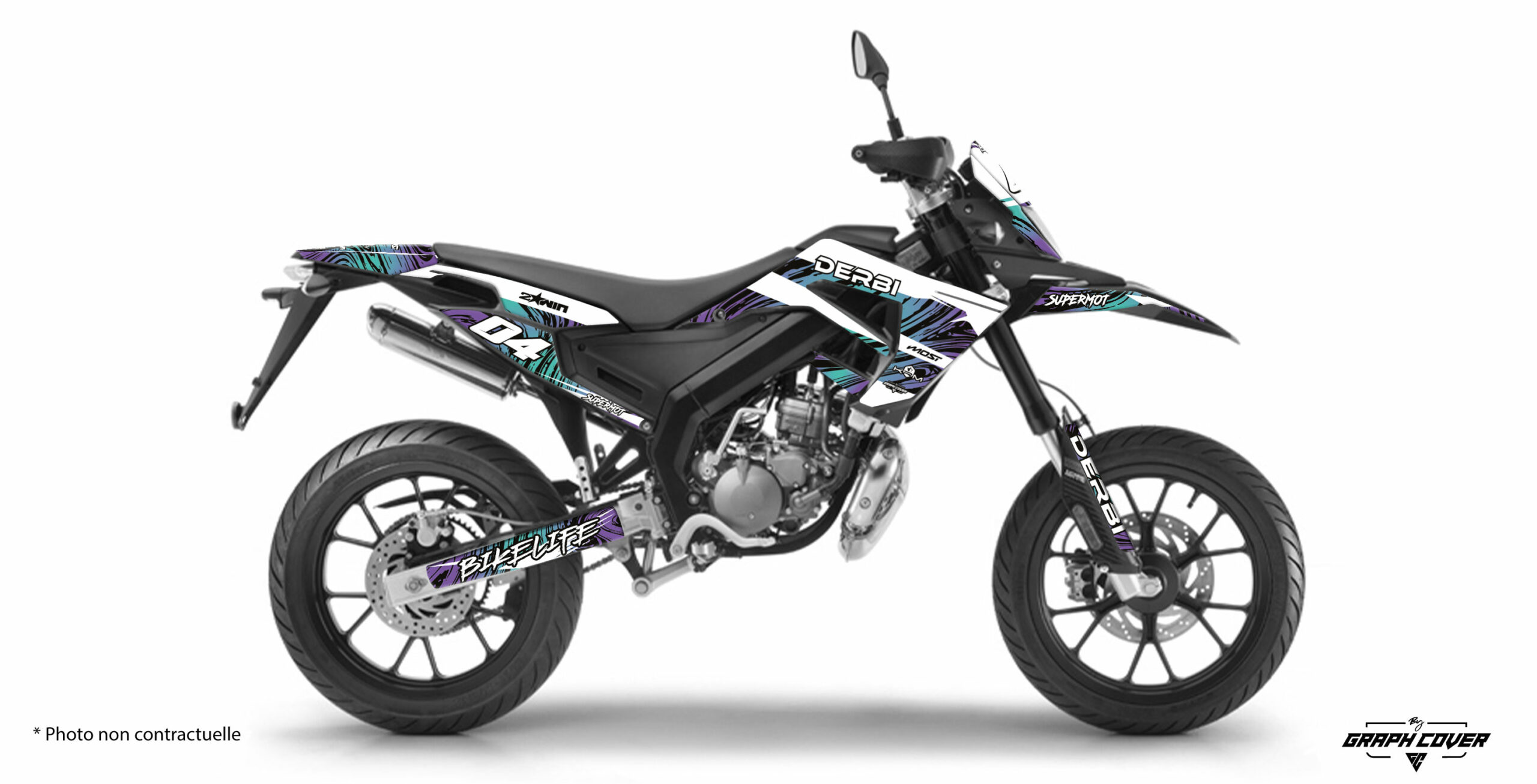 Stickers Derbi Xtreme 50 Nox : kit déco full au style sombre et moderne. Design graphique percutant, couleurs personnalisables et finitions au choix.