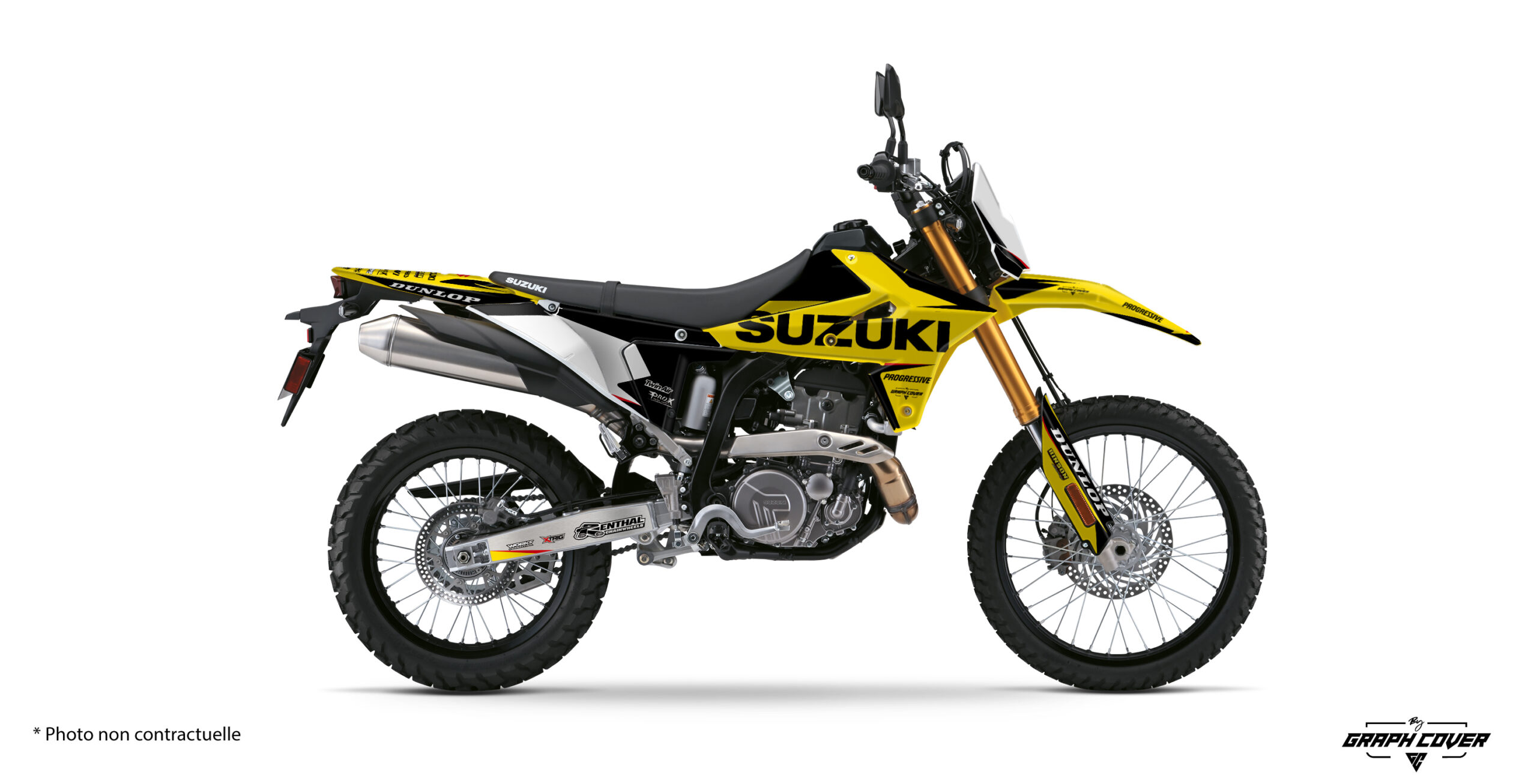 Skit-déco-uzuki-DR-Z4S---SM-25+-World-jaune-3D Kit déco Suzuki DR-Z4S World : un design moderne et équilibré, inspiré de l’univers adventure, personnalisable pour donner une identité unique à votre moto.