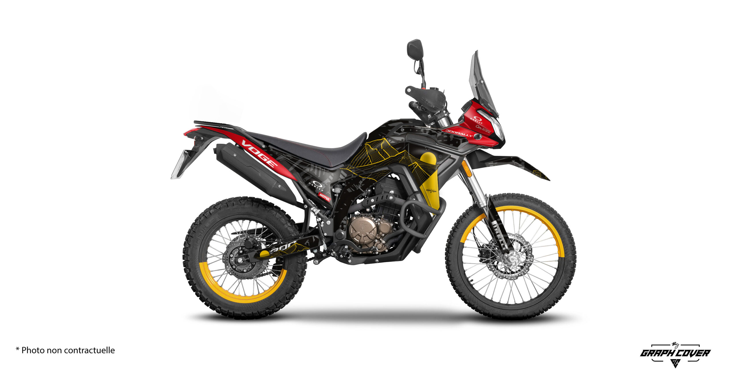 kit-déco-VOGE-300-RALLY-22+-SandStrom-jaune-3d Kit Déco 300 Rally Voge Sandstorm : design inspiré du désert, personnalisation sur mesure et rendu durable pour votre moto adventure.