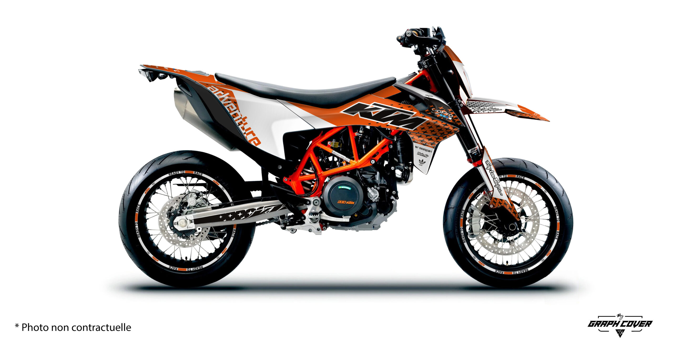 Kit déco KTM 690 SMC R Raceway : design racing agressif, personnalisable et ultra résistant pour transformer votre supermotard avec style et performance.