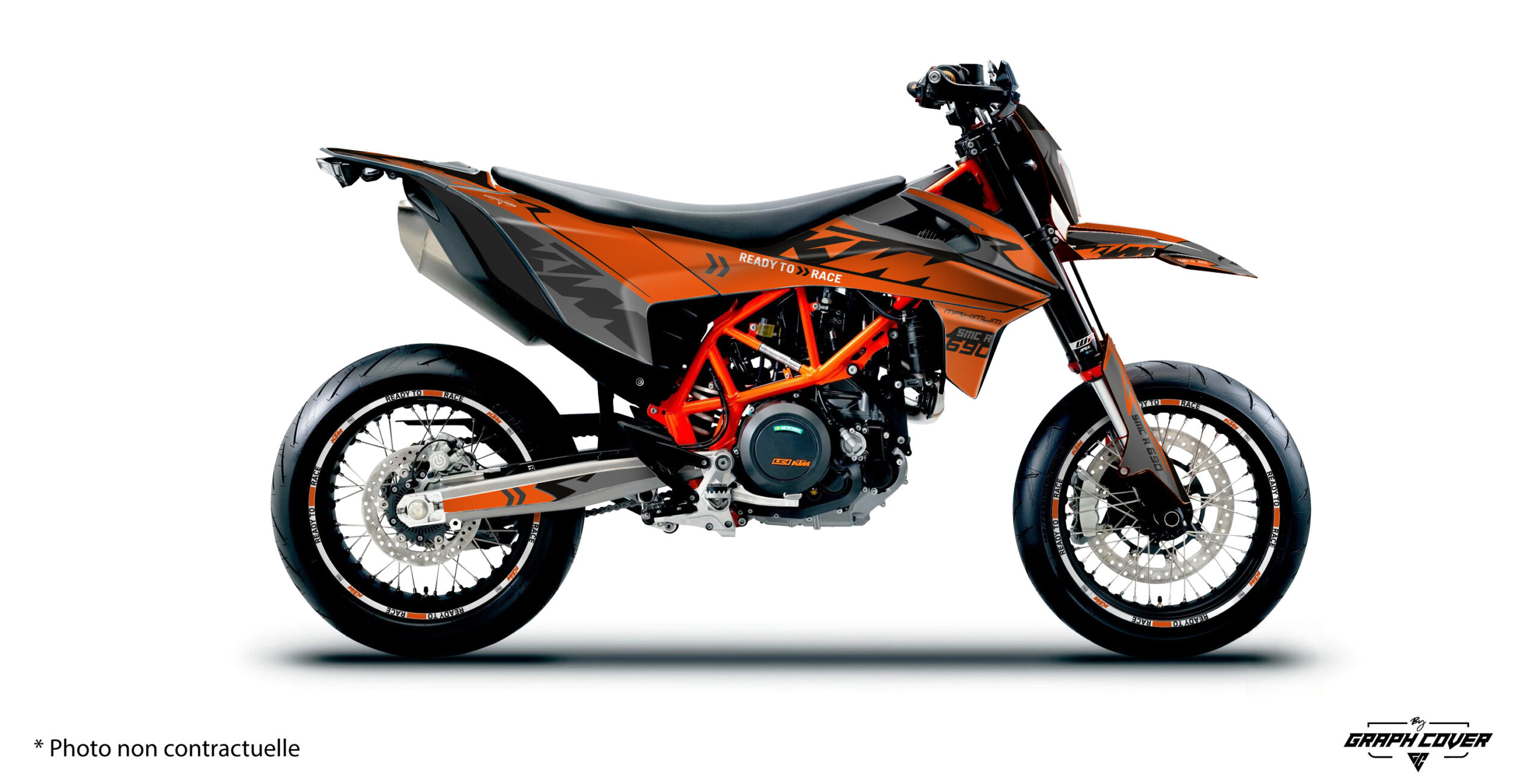 Kit déco KTM SMC690 R Strada : design street racing moderne, personnalisable et résistant pour transformer votre supermotard avec style et précision.
