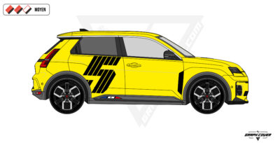 Personnalisez votre Renault avec les Stickers Héritage R5 E-Tech : design sportif, drapeau tricolore, pose facile. Couleurs et toit en option.