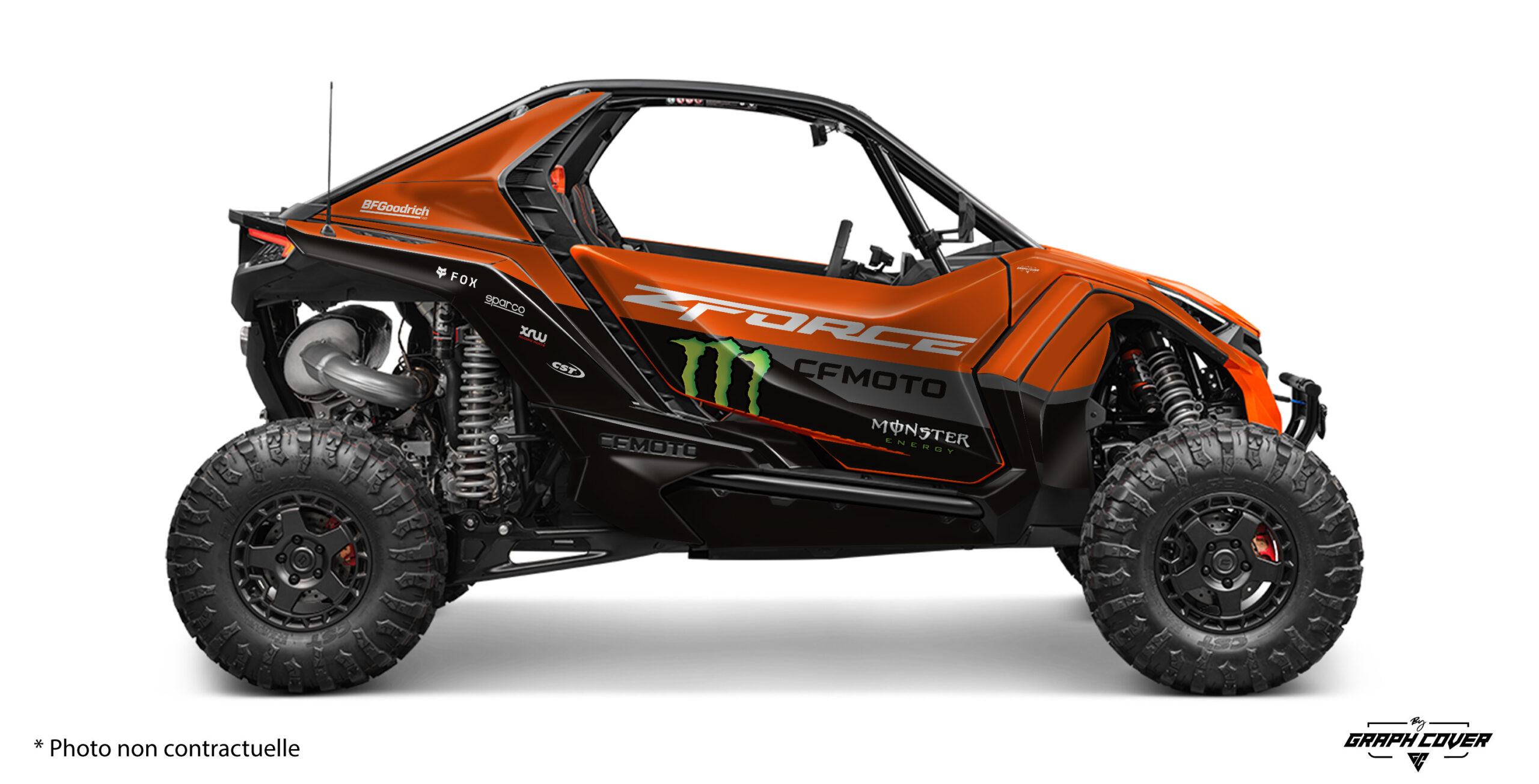 Kit déco CF Moto Z10 Gridlock avec design racing moderne, logos compétition et personnalisation complète pour votre SSV off-road.
