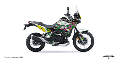Kit déco Kawasaki KLE 500 Groovy rétro racing coloré. Disponible en version Light ou Full, personnalisable et finitions premium. Fabrication française.