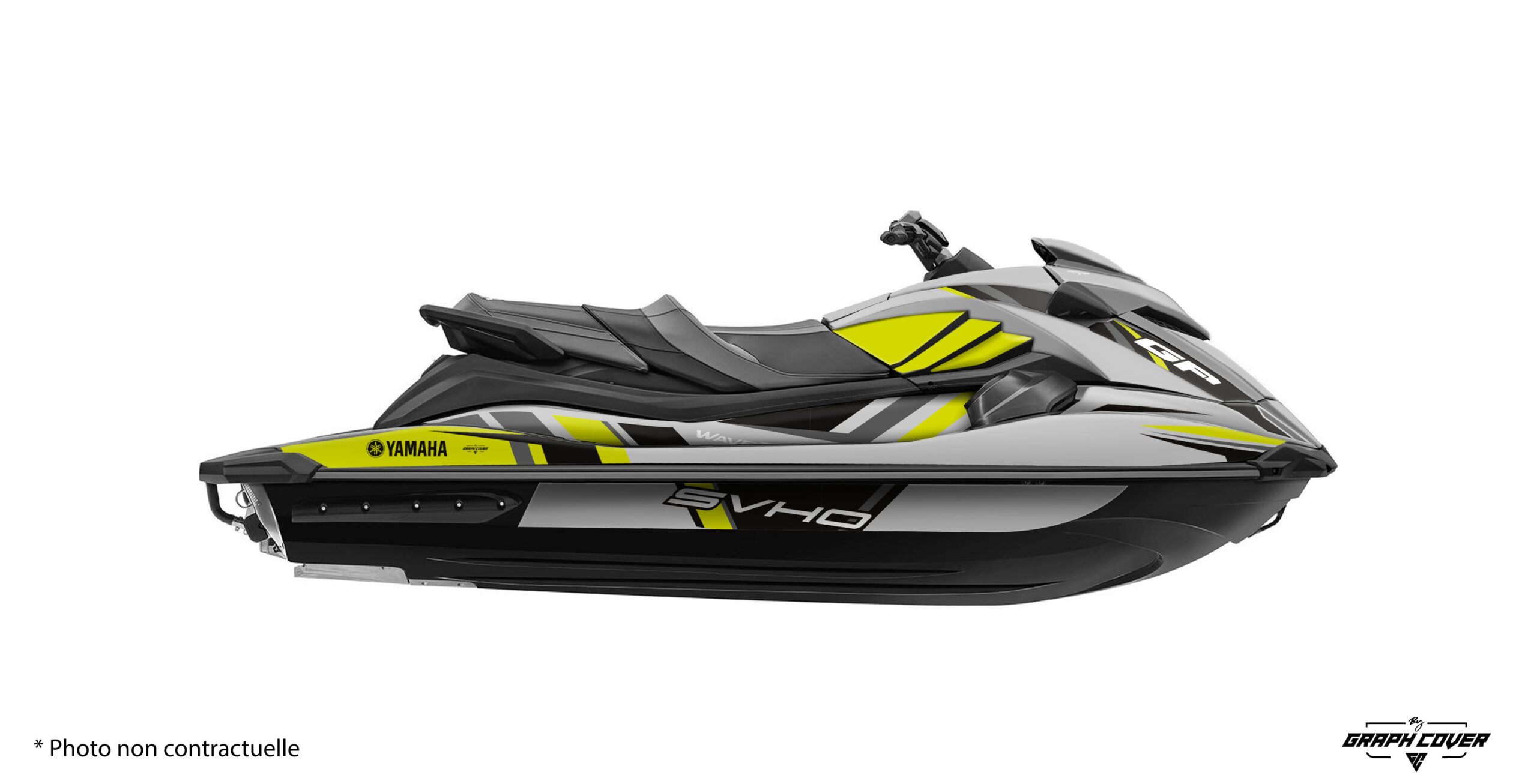 Kit déco Yamaha GP1800 Thal. Design racing moderne avec marquages GP, SVHO et Yamaha. Fabrication française sur mesure et options de personnalisation.