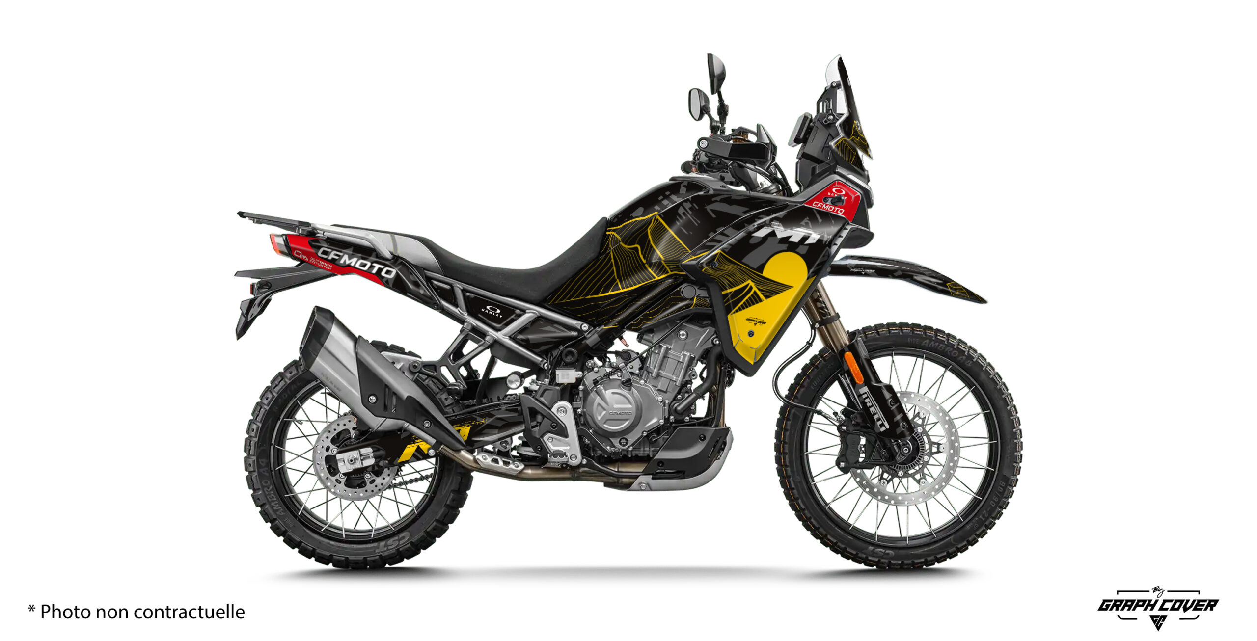 CF-Moto-450-MT-2024+-Sandstorm-Jaune-3D Kit déco Ibex 450 Sandstorm fabriqué en France. Personnalisez votre CFMOTO 450 MT avec un vinyle premium haute résistance.