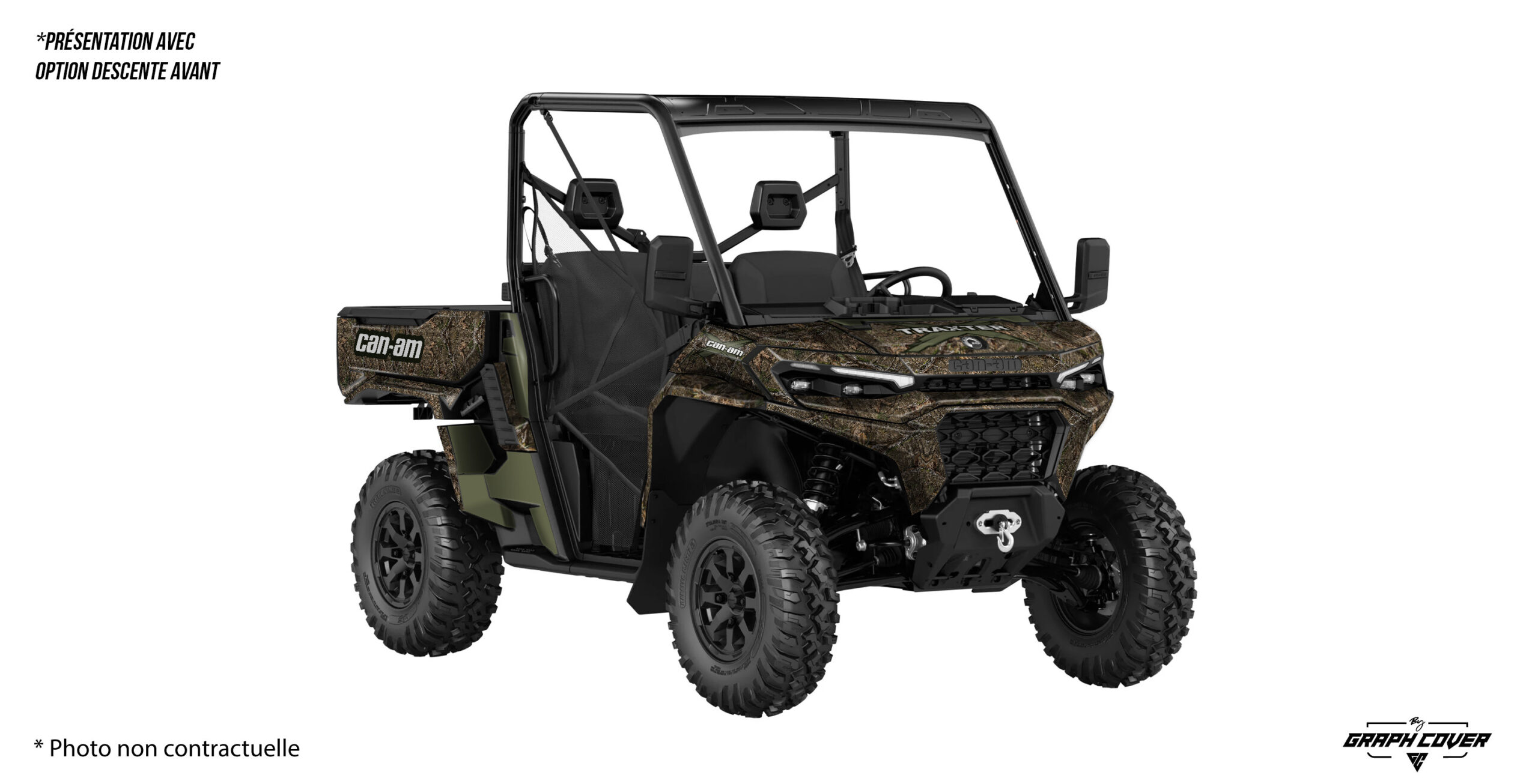 Kit déco SSV Can am Leaf pour Can-Am Traxter HD11 avec design camouflage exclusif, fabrication française, personnalisation et vinyle premium haute résistance.