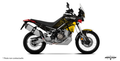 Kit déco Aprilia Tuareg 660 Sandstorm : un design aventure aux lignes topographiques, fabriqué en France et personnalisable avec plusieurs finitions.